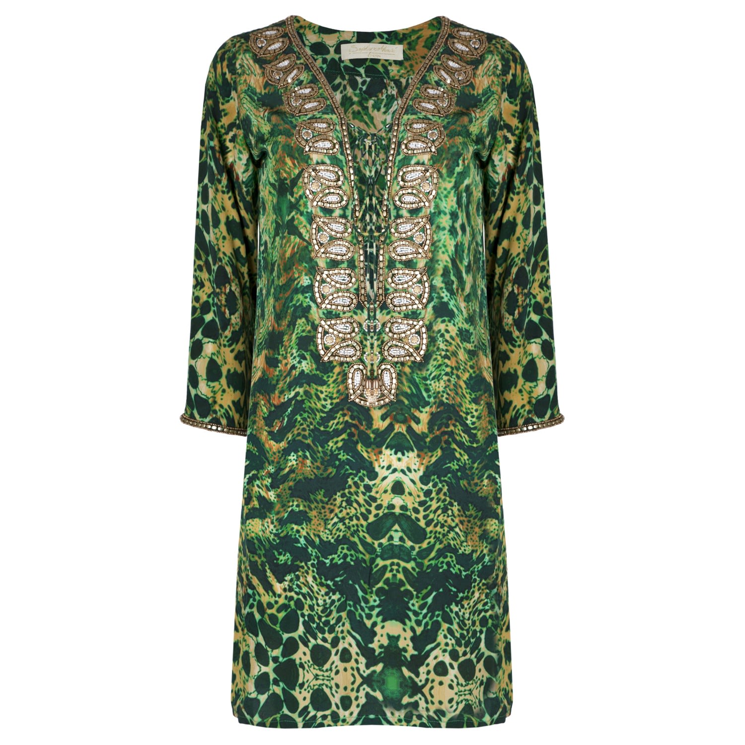 Women’s Green Emerald Leopard Silk Taj Kaftan Medium Sophia Alexia