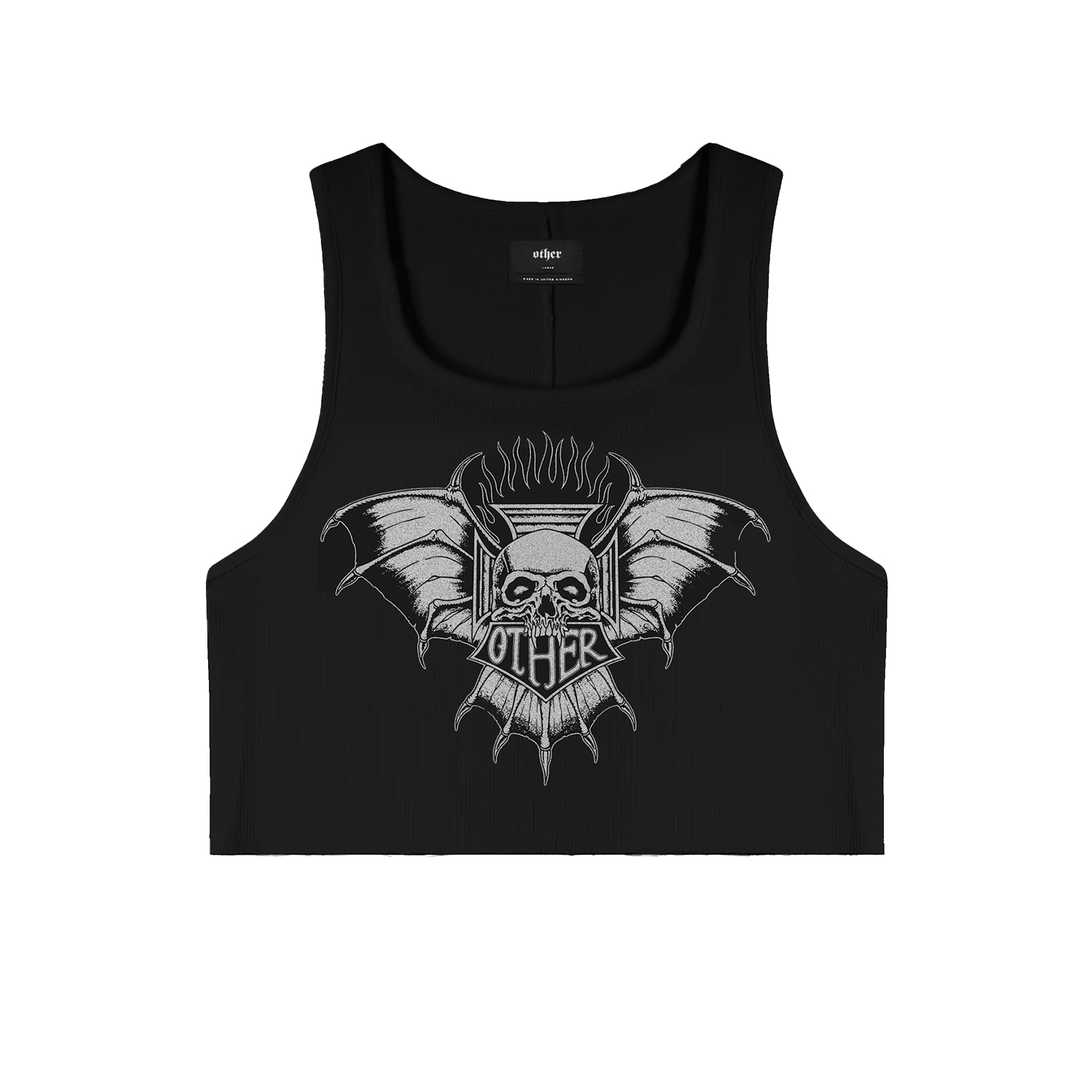 Women’s Black Death Skull - Cropped - Ribbed Vest Large OTHER UK