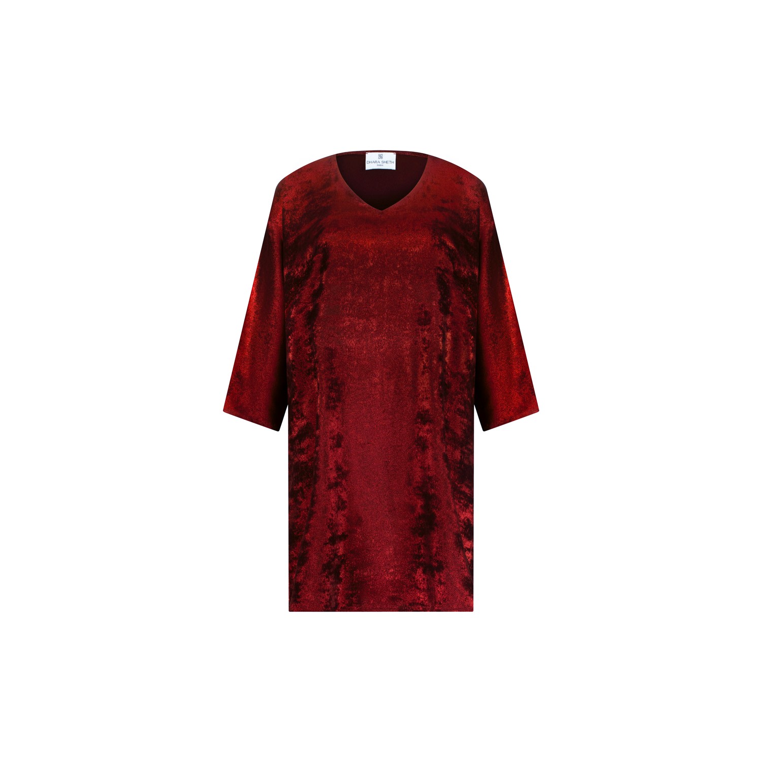 Dhara Sheth Dubai Women's Shadow Of Sequin Shimmer Red Short Kaftan Dress - Party Dress In Red