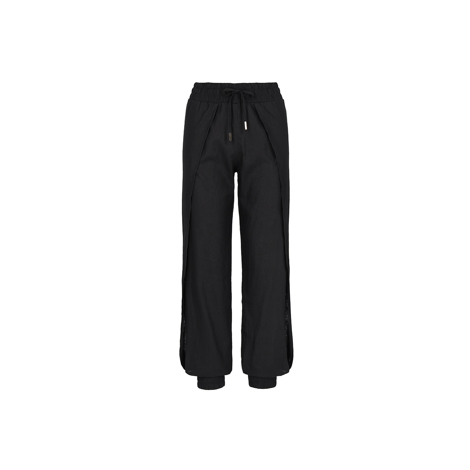 Mandragora Linen High-waisted Black Pants With Side Slits -alladyn In Black