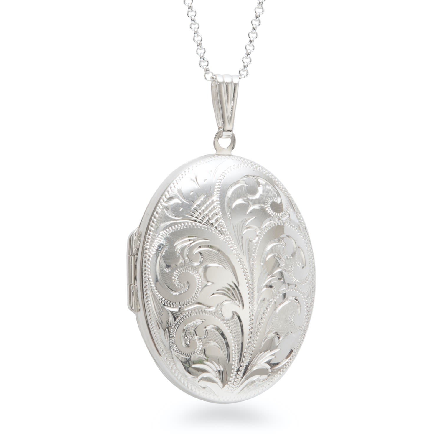 Lime Tree Design Women's Extra Large Engraved Scroll Design Solid Silver Locket In White