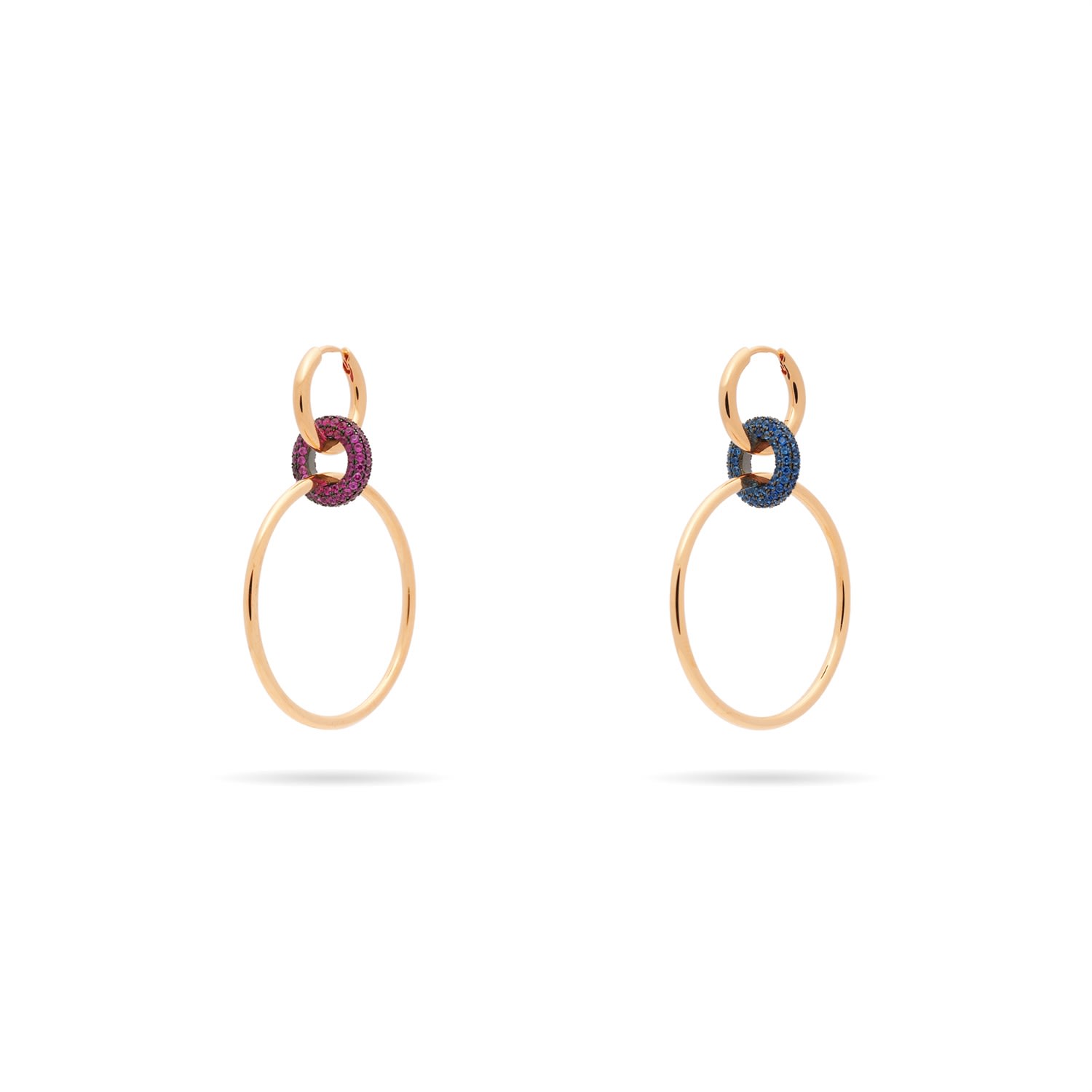 Women’s Rose Gold / Red Large Hoop Link Dangle Earrings With Colored Micro-Pave Cz Charm - Rose Gold, Red Charm Meulien