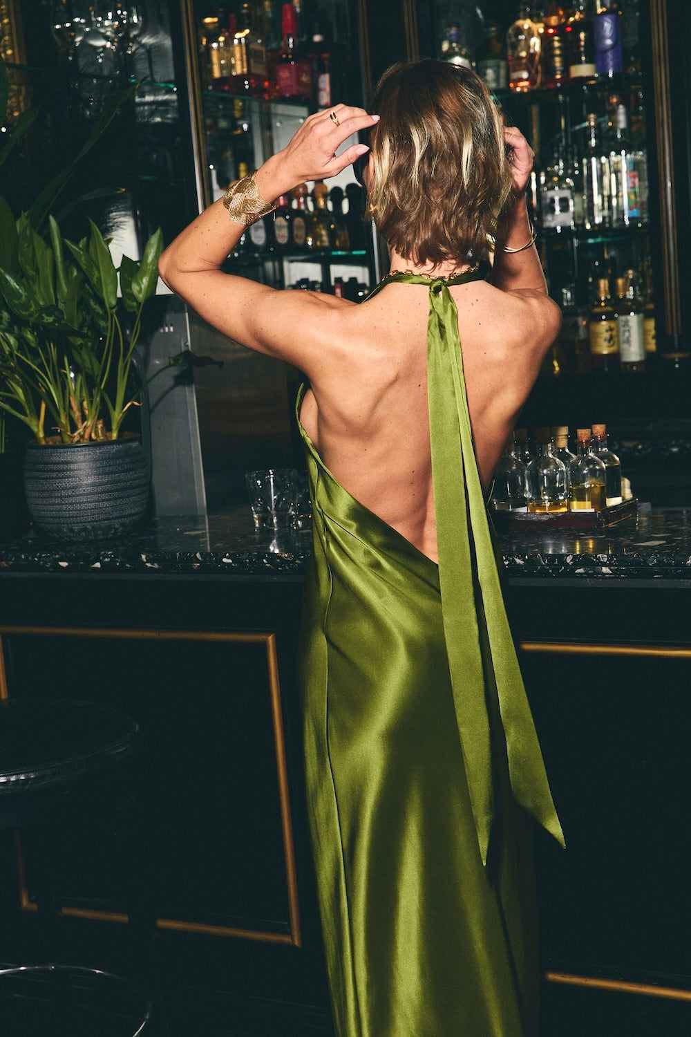 Olive Plunge Neck Maxi Silk Slip Dress | Lily Rou