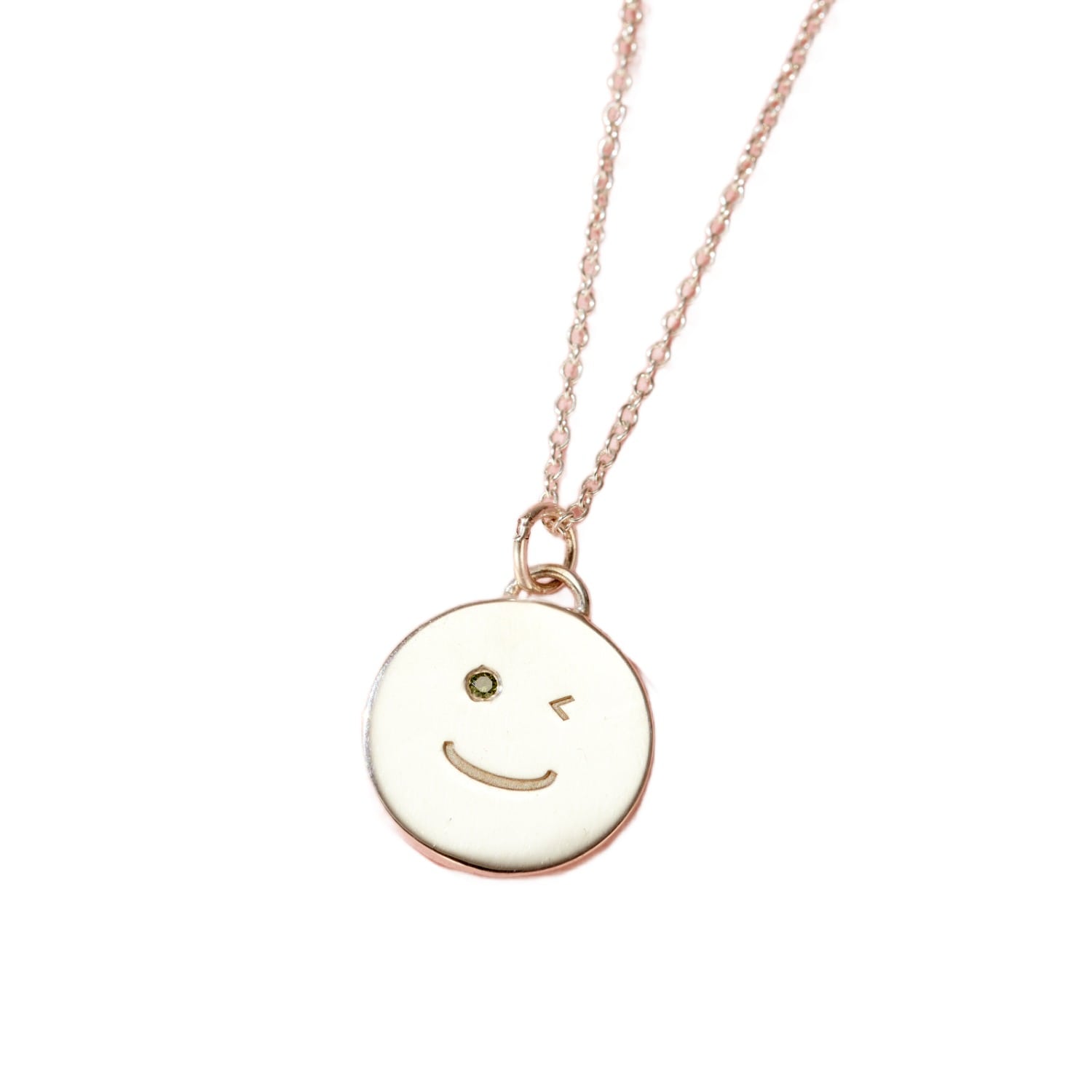 Posh Totty Designs Women's Silver Wink Face Emerald Diamond Pendant Necklace In Gold