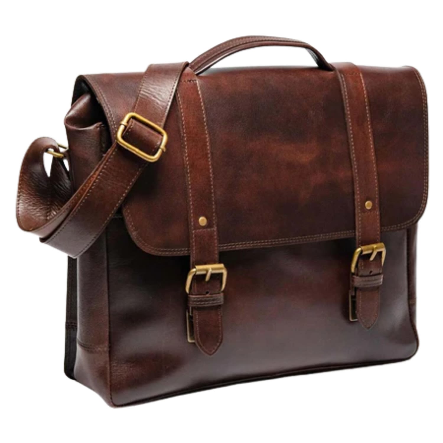 Hides Leather Co. Men's Brown Leather Briefcase With Leather Strap, Messenger Laptop Case
