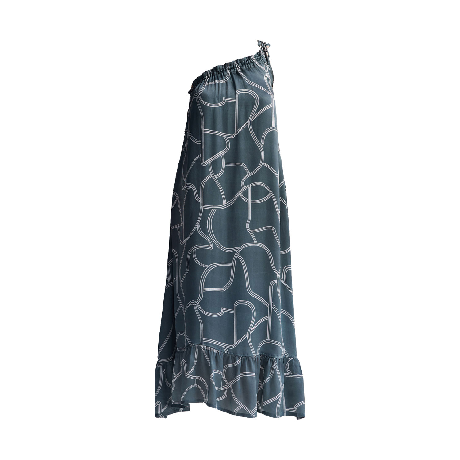 Reistor Women's Blue One Shoulder Maxi Dress In Abstract Stripes In Blue