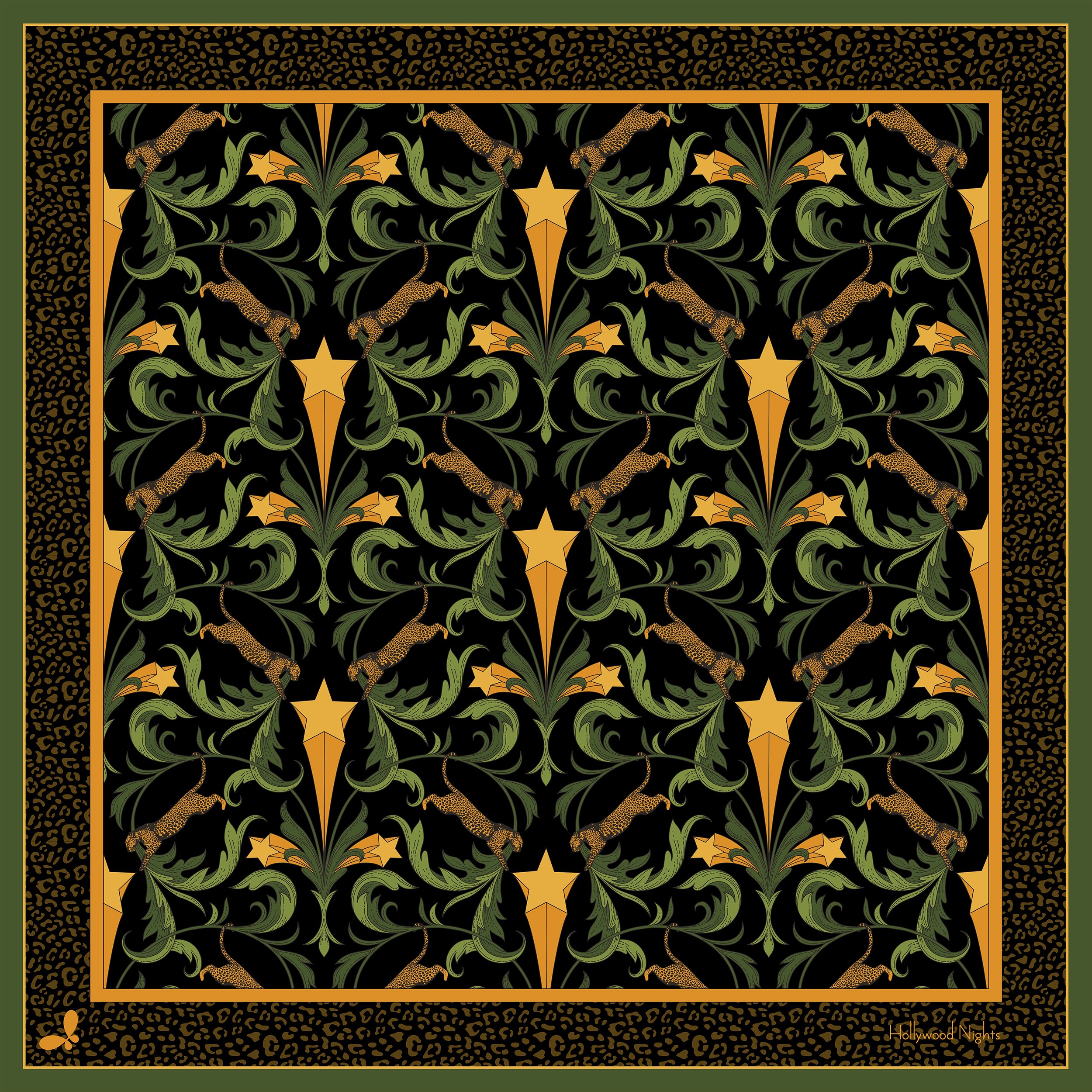 Henelle Silk Bandana In Gold/green/black