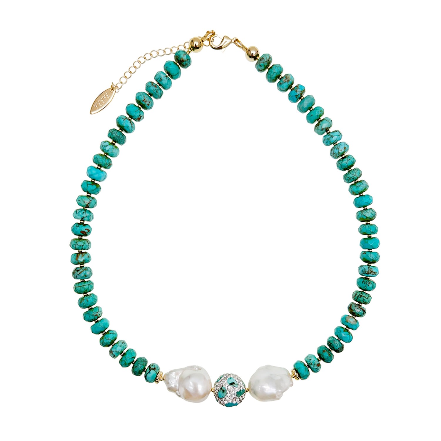 Women’s Blue Faceted Turquoise With Baroque Pearls Short Necklace Farra