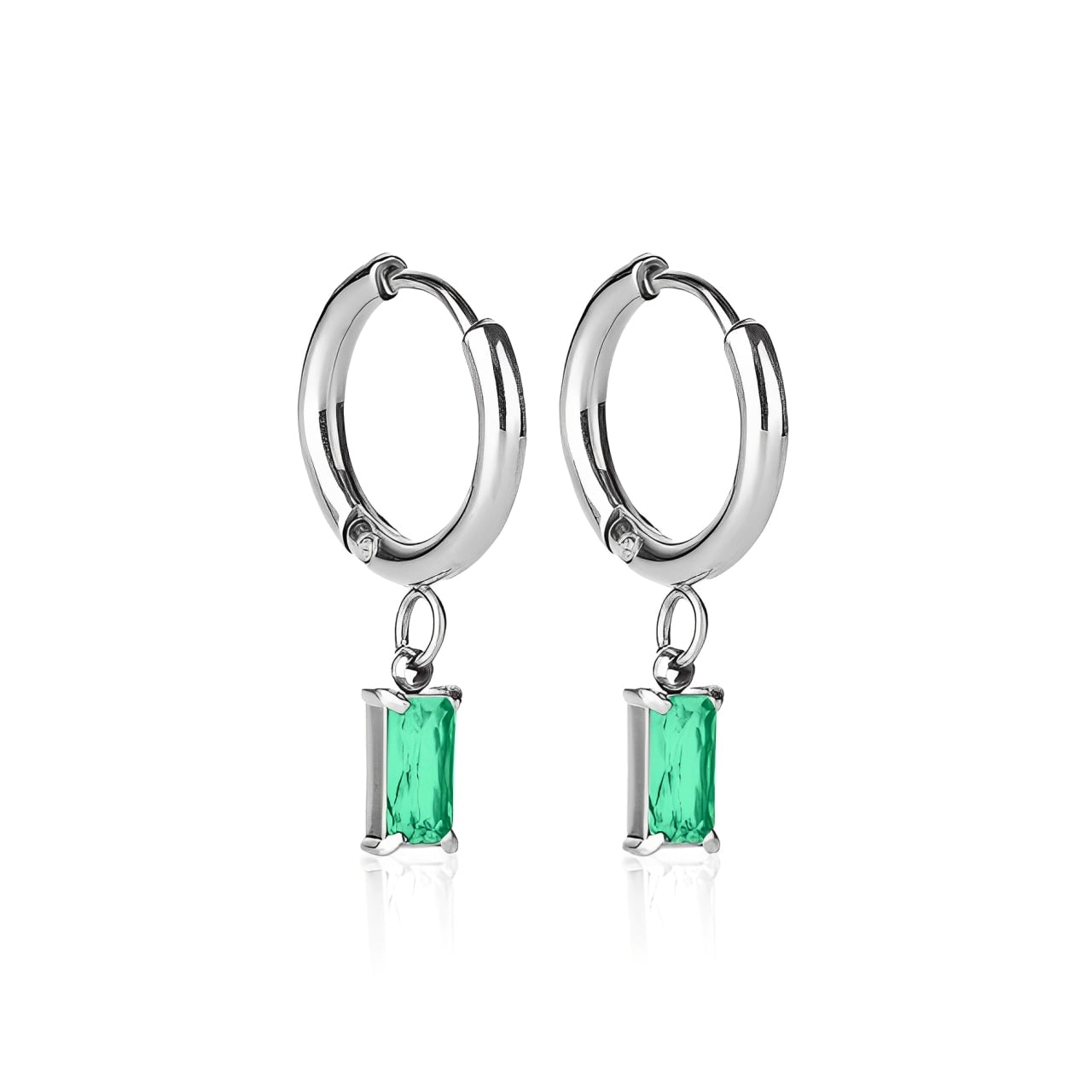 Ever Jewellery Women's Green / Grey Luxe Silver Drop Emerald Earrings In Metallic
