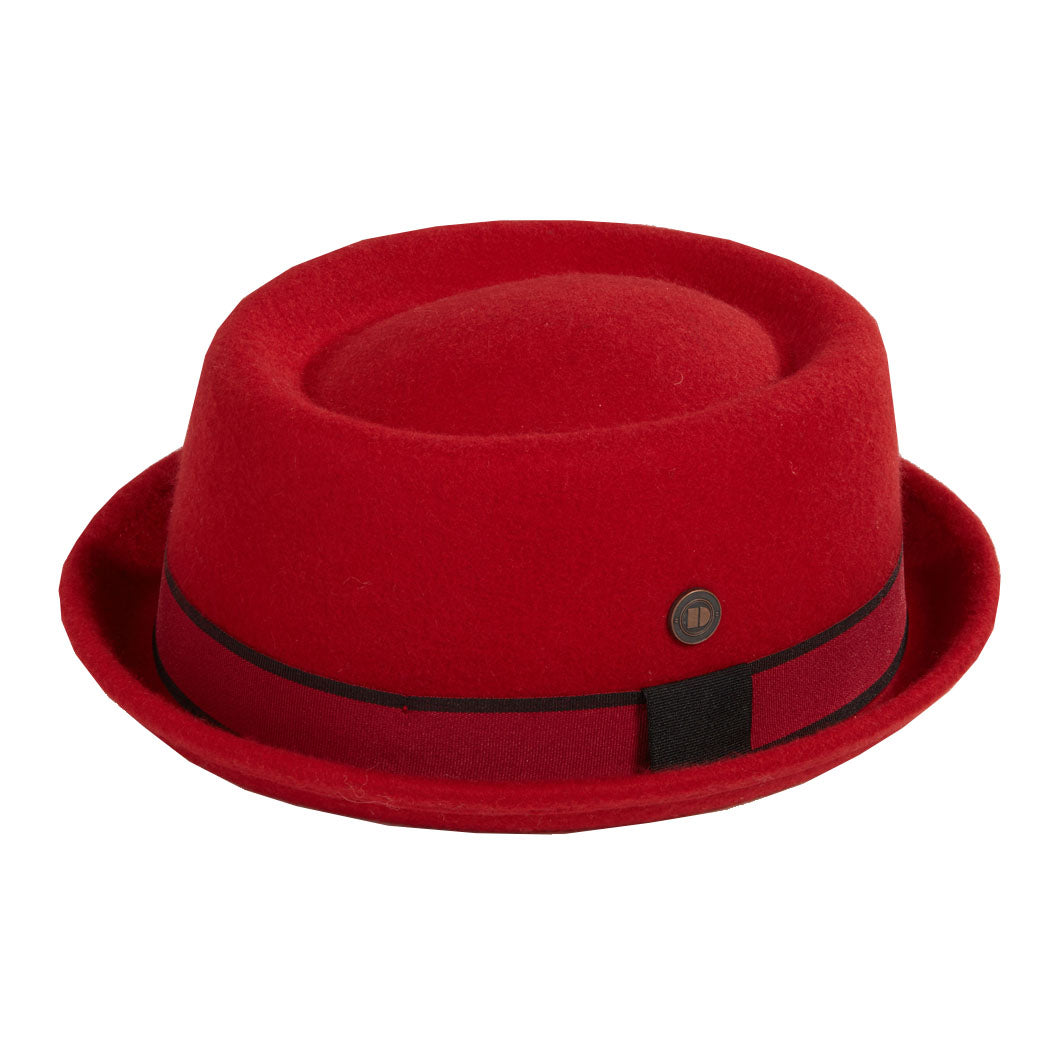 Dasmarca Hats Men's Leo Ruby Red Felt Skimpy Brim Short Brim Rude Boy Mod Style Porkpie Hat In Red