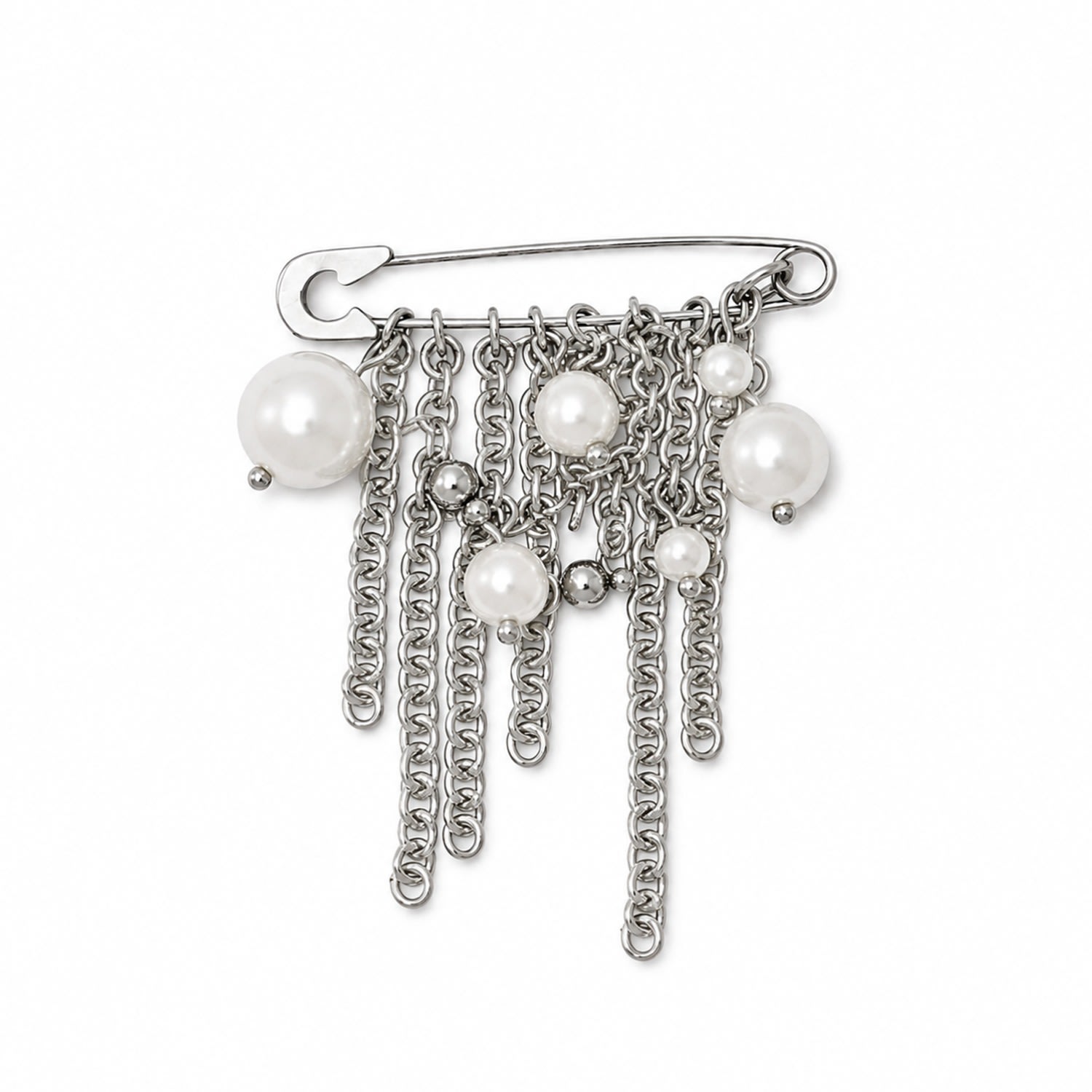 Women's Silver / White Mass Pearl Chain Brooch | Kirei