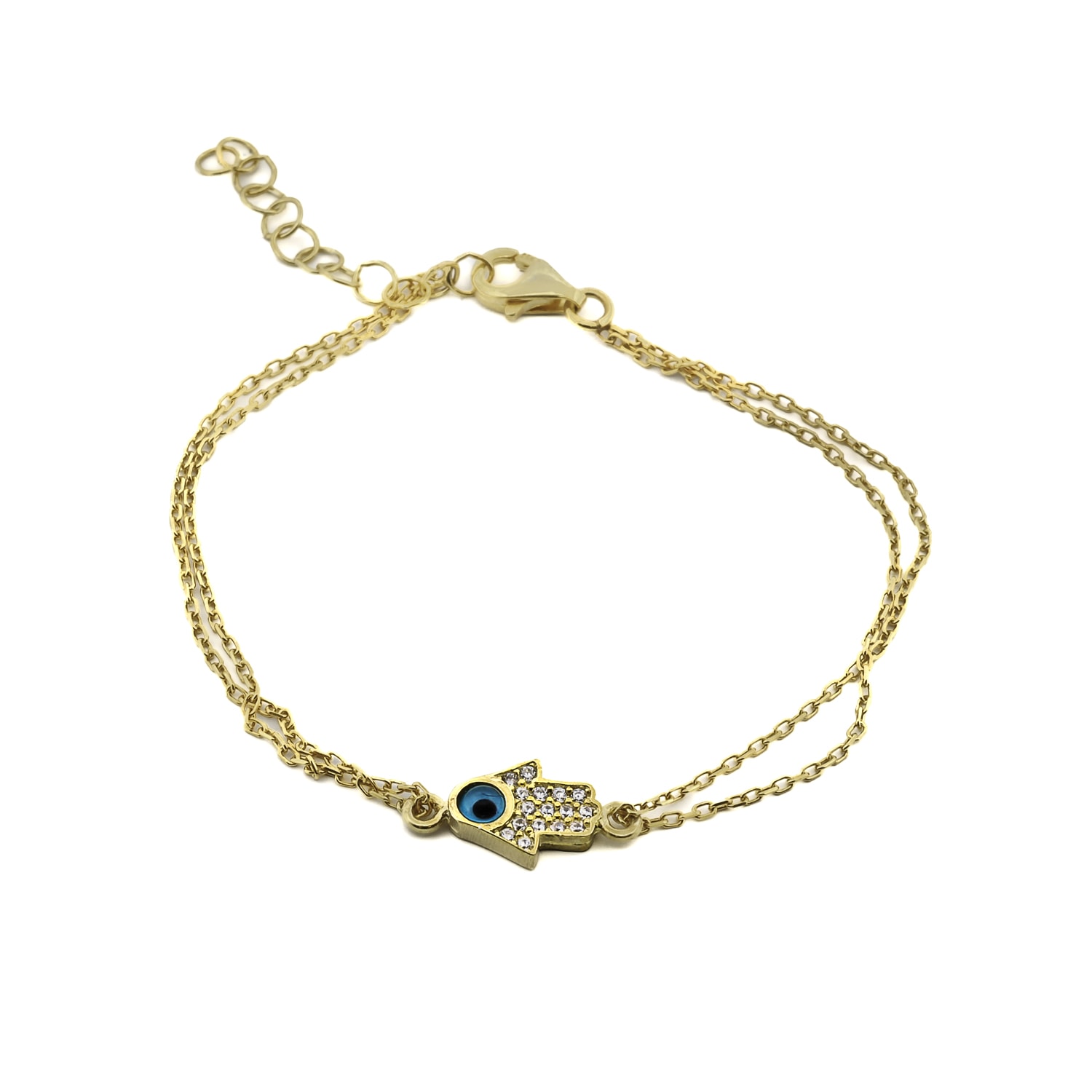 Women’s Gold / Blue Minimalist Sparkly Hamsa Hand & Evil Eye Gold Bracelet - Gold Ebru Jewelry