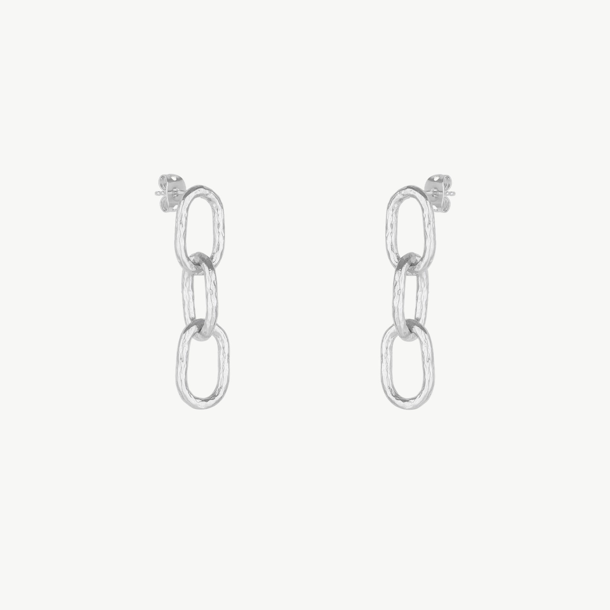 Mejoma Women's Silver Textured Chain Link Drop Earrings