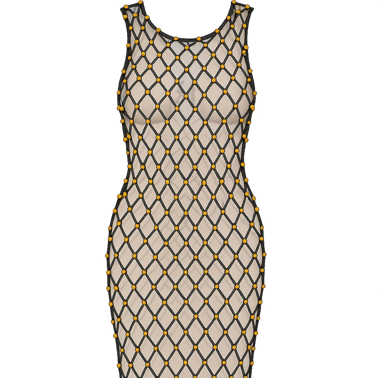Live Kolibri Women's Hand Woven Crochet Dress With Gold Beads- Black In Animal Print