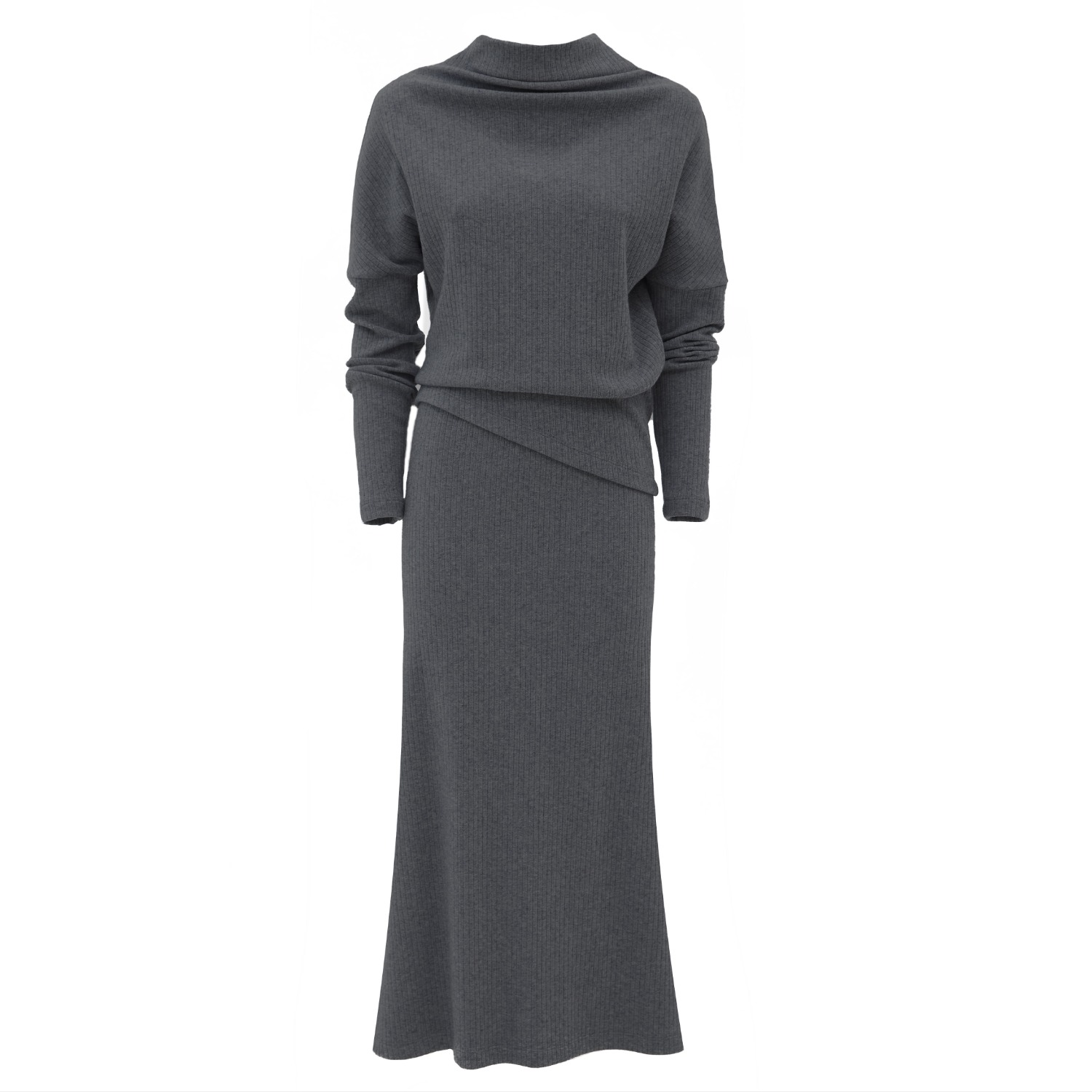 Contrast color belly-baring top and hip skirt knitted suit