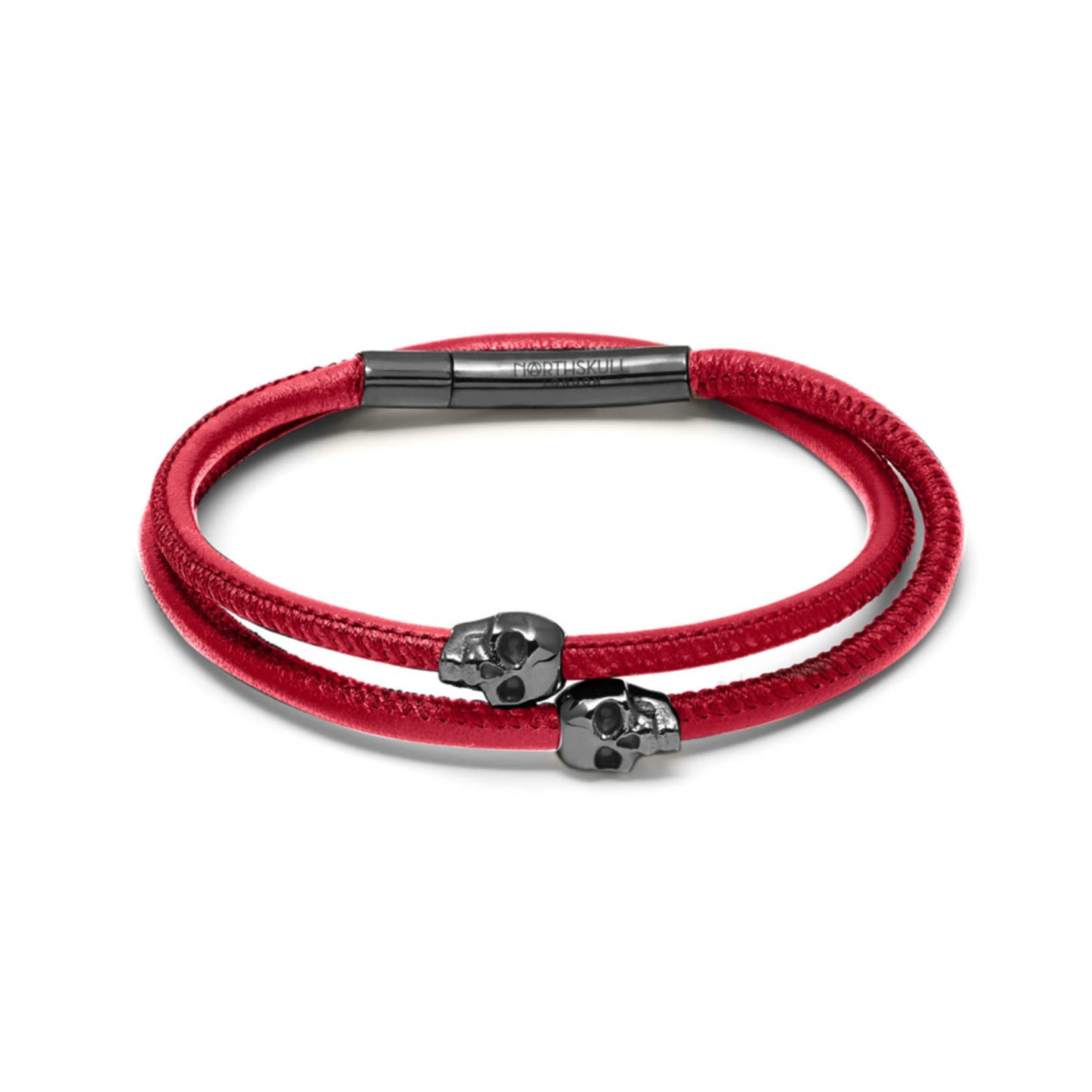 Men’s Micro Atticus Skull Double Wrap Bracelet In Red And Gunmetal Northskull