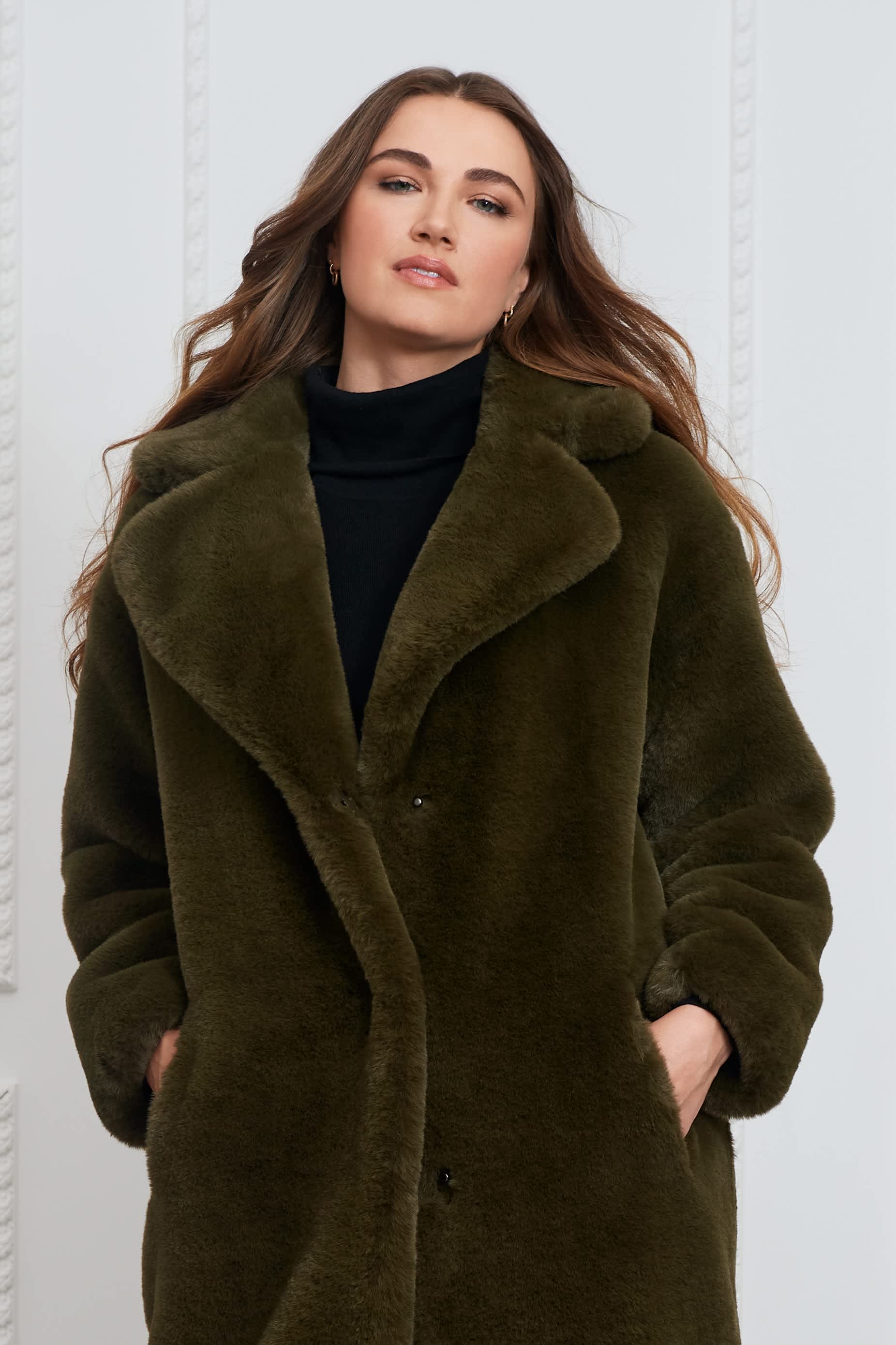 Plus Size Green Luxe Faux Fur Coat