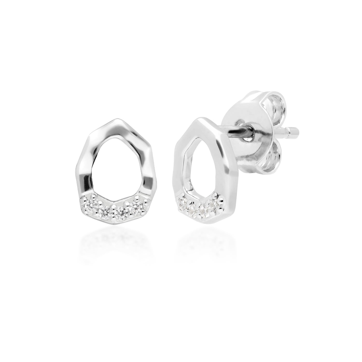 Women’s Diamond Pavé Asymmetric Stud Earrings In 9Ct White Gold Gemondo