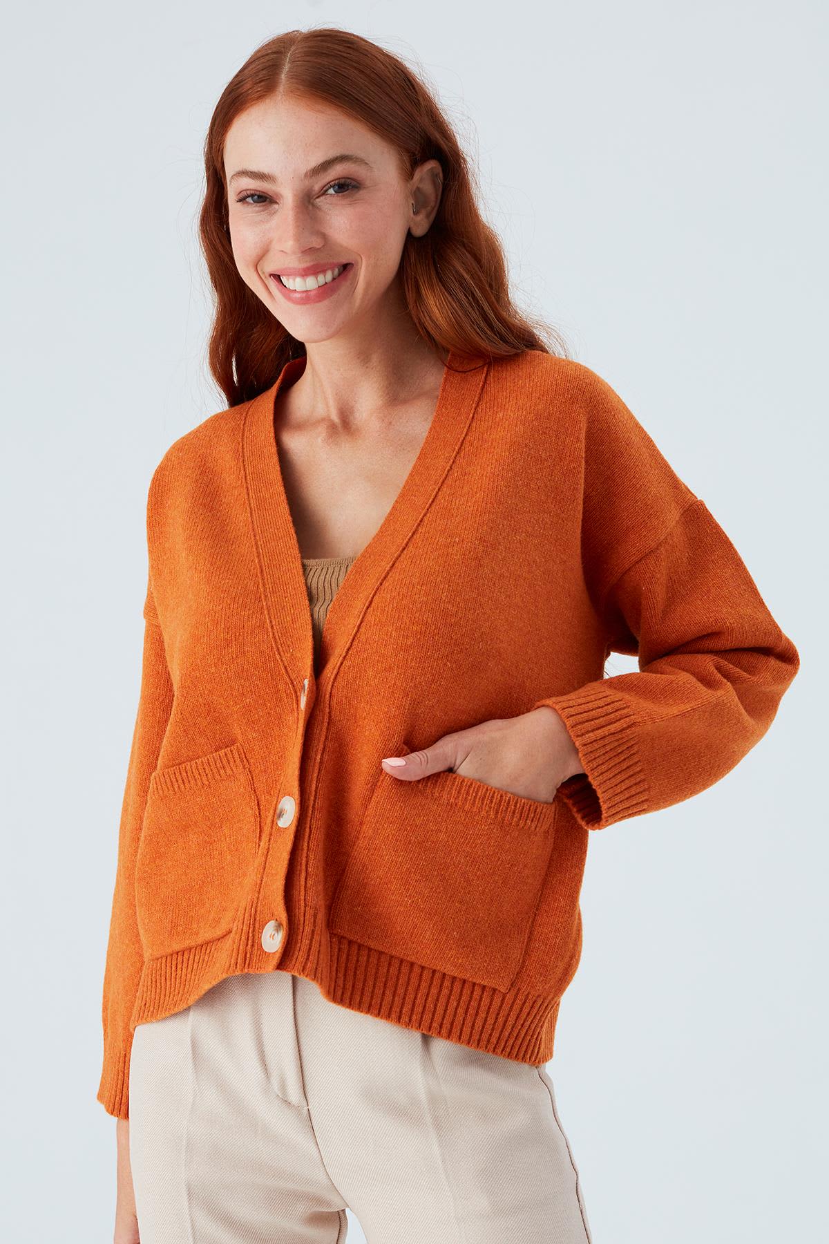 Carol Crop Cardigan In Orange | Peraluna | Wolf & Badger