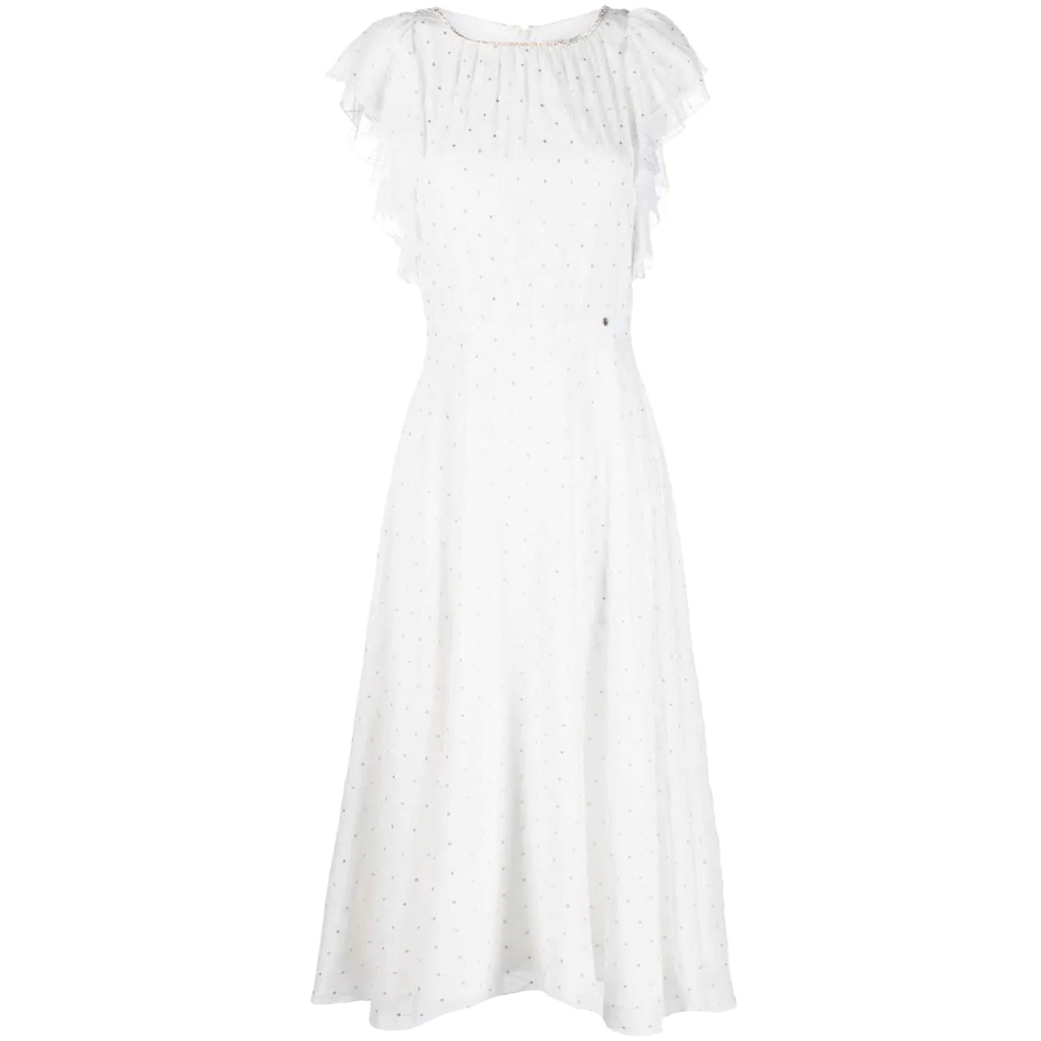 Nissa Women's White Glitter Polka-dot Veil Dress In White