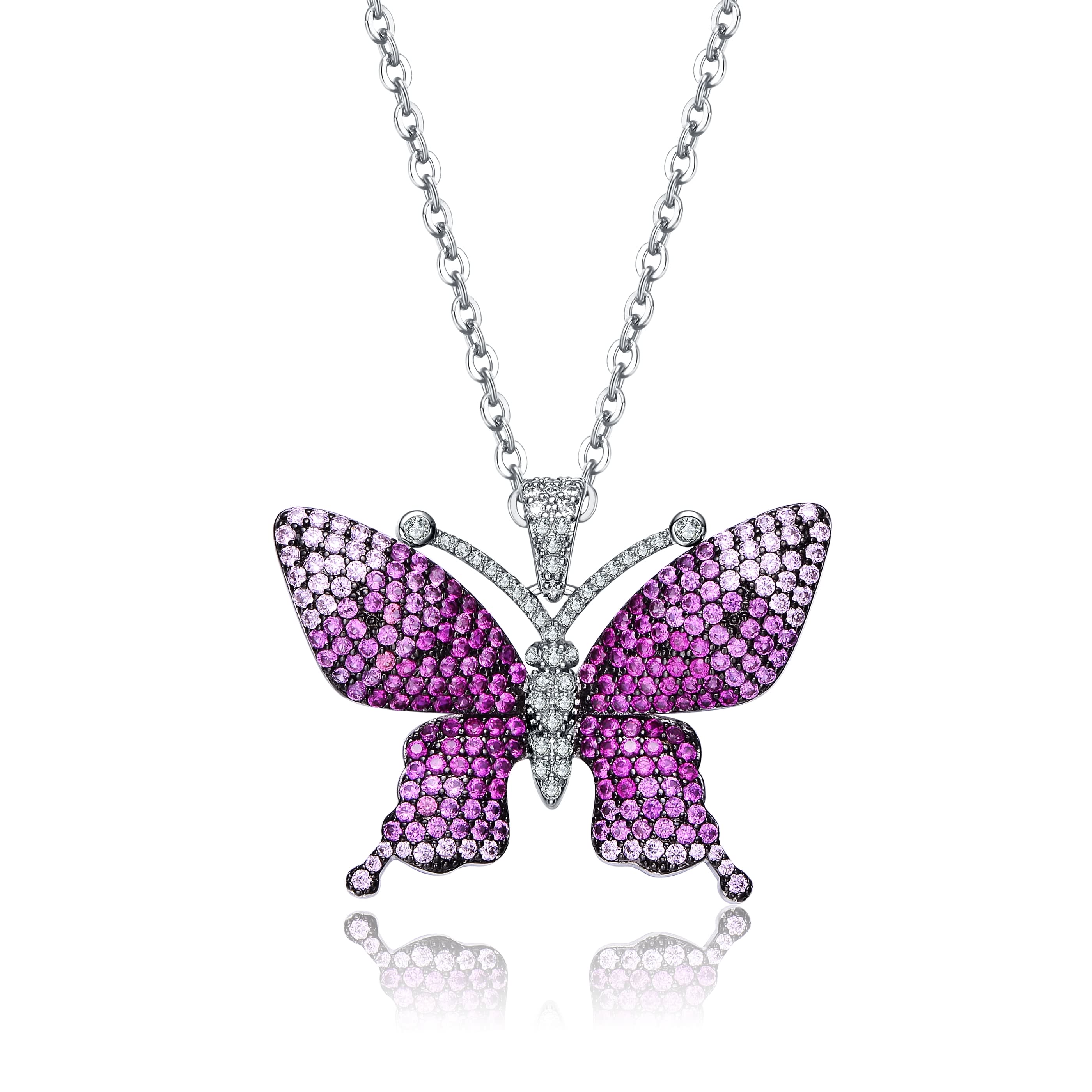 【BLACKPURPLE】BlackPurple 5P Silver Gray Butterfly Necklace Silver Purple Butterfly Necklace, Rose Women Butterfly