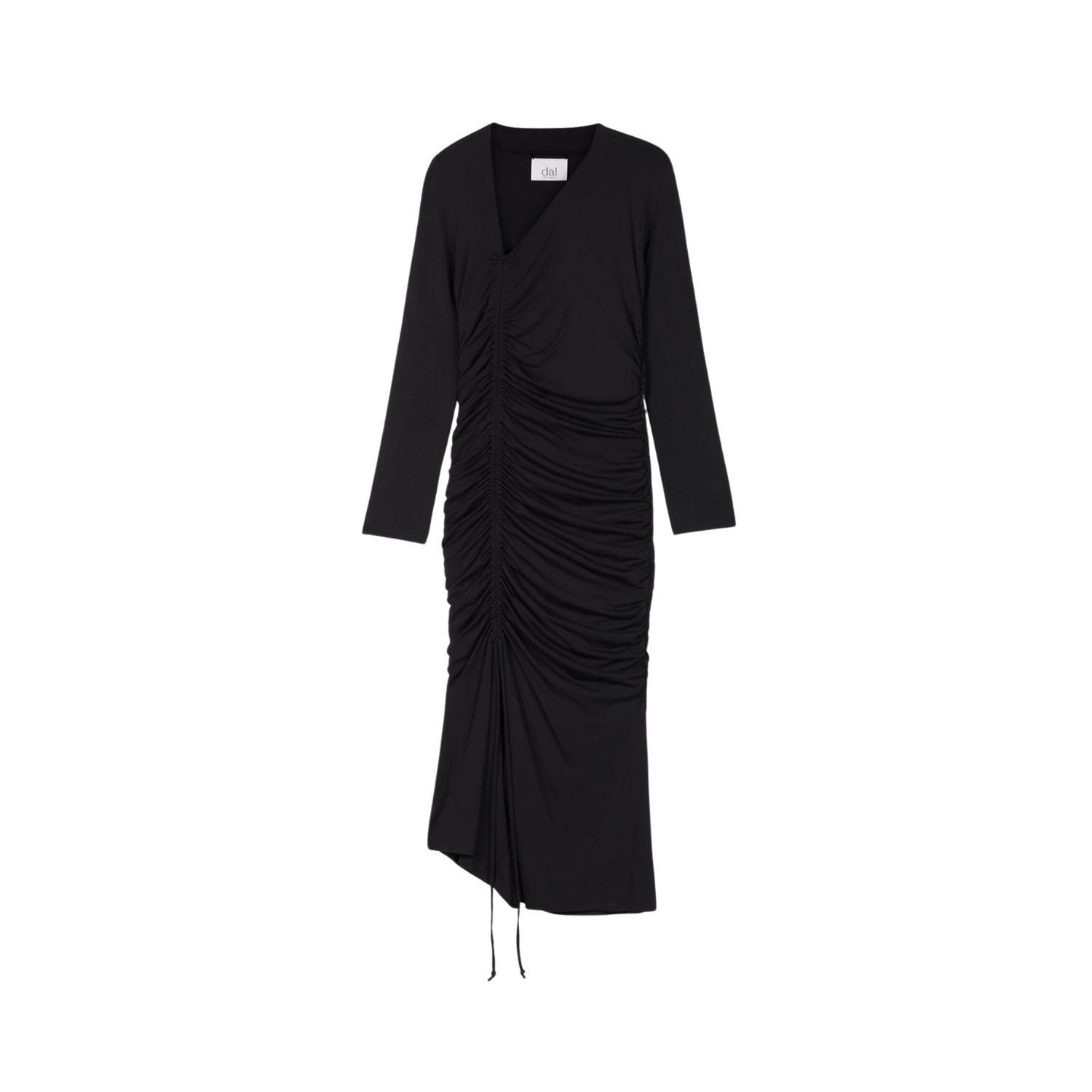 Dal The Label Women's Modal Ruched Asymmetric Midi Dress Black In Black