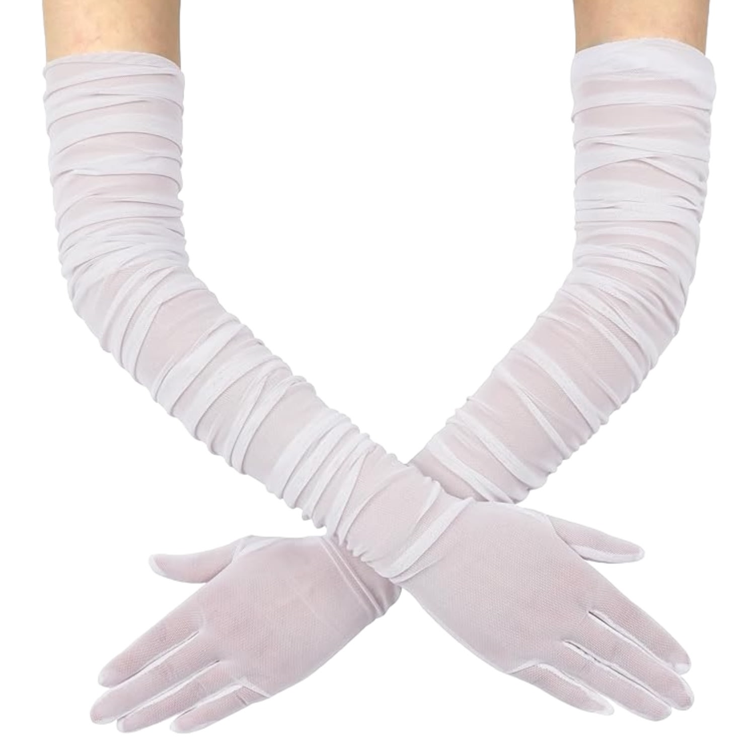 High Heel Jungle By Kathryn Eisman Women's Ariana Ruched Mesh Opera Gloves - White In White