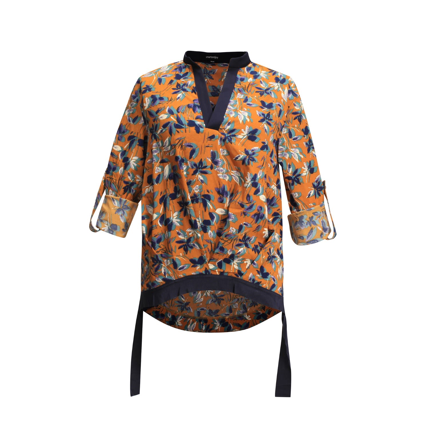 Smart And Joy Women's Yellow / Orange Leaves Print V-neck Blouse - Yellow & Orange In Yellow/orange