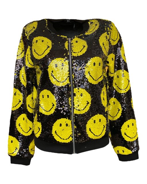 Women’s Black / Yellow / Orange Any Old Iron X Smiley Bomber Jacket Xxl