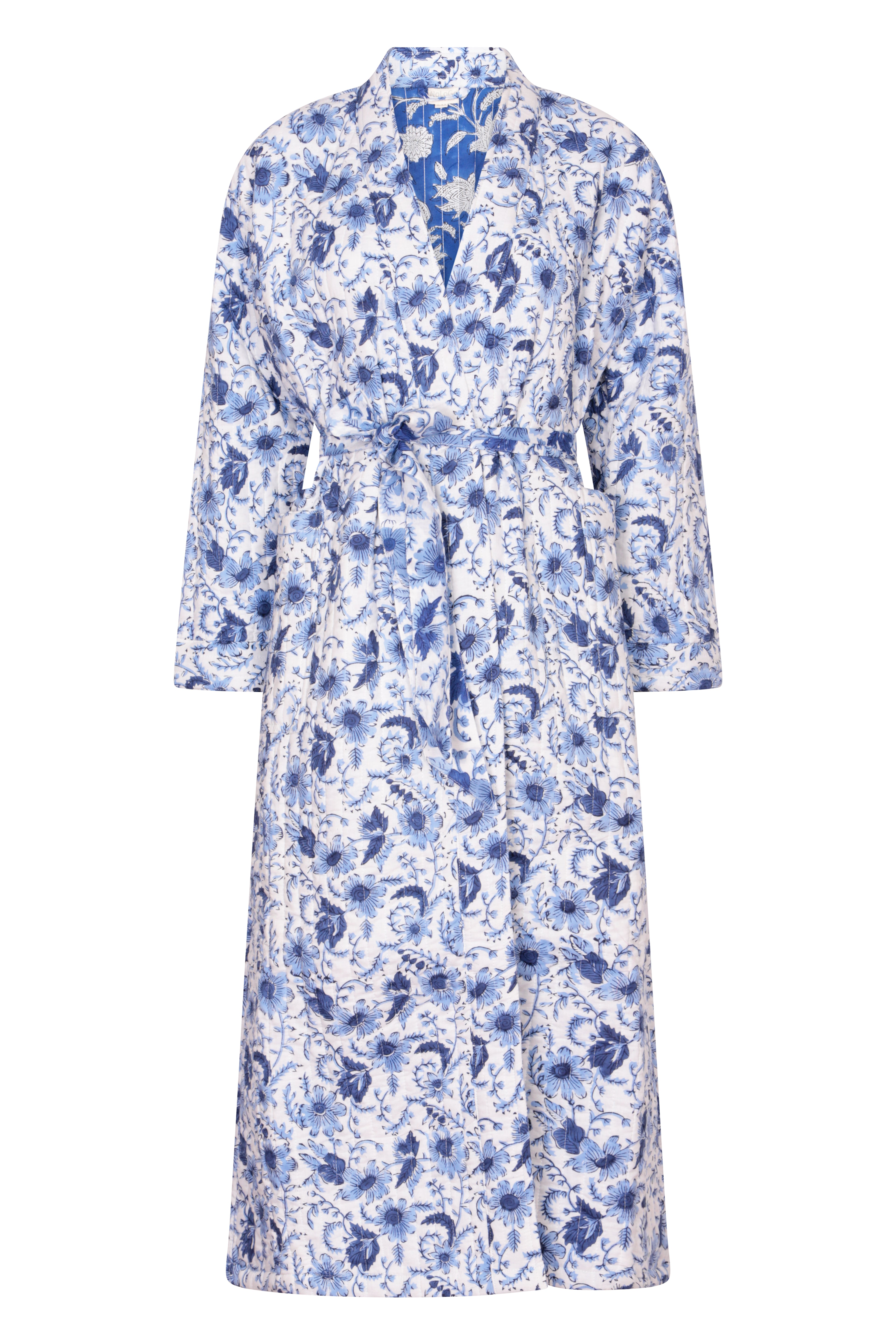 Nologo-chic Women's Luxury Quilted Hand Block Printed Robe - Cornflower Blue In Blue