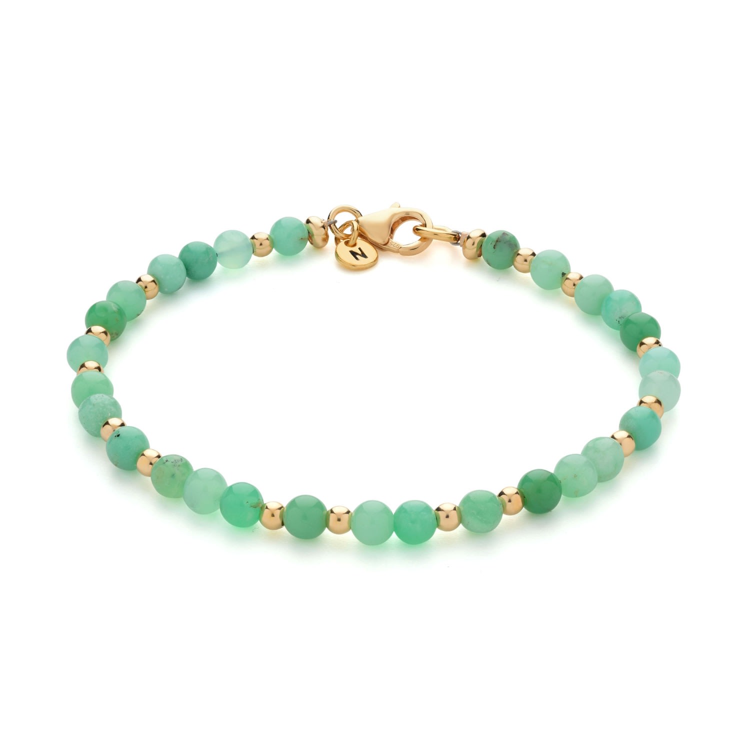 Nellou Jewellery Women's Green Jewel Bead  May Birthstone Bracelet Gold Plated Sterling Silver - Chrysoprase
