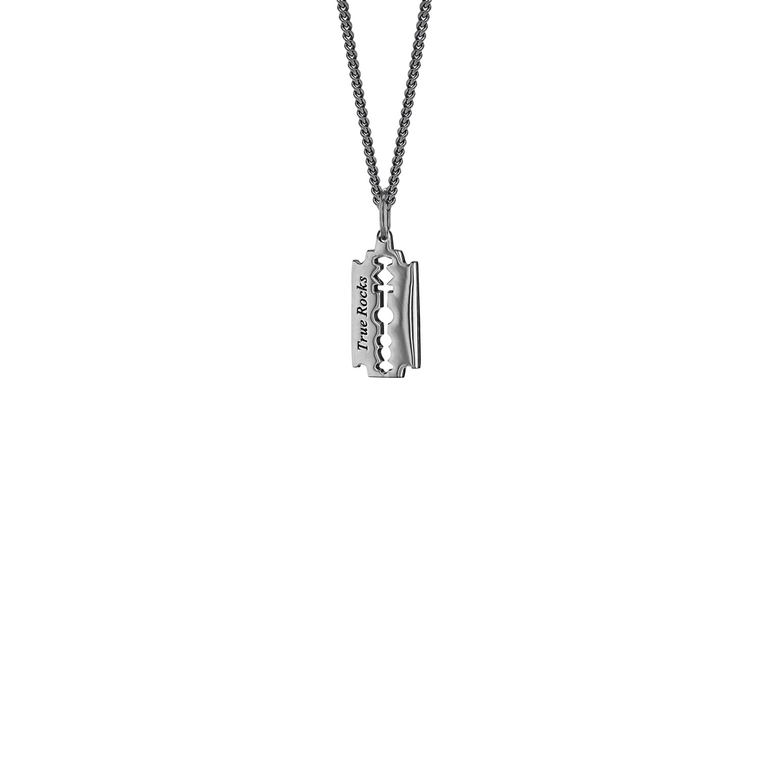 True Rocks Women's Mini Razor Blade Pendant Gun Metal Grey Sterling Silver In Metallic