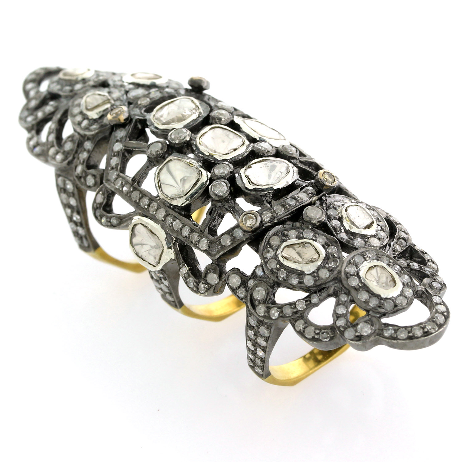 Women’s Silver / Gold / White Diamond 18K Yellow Gold Knuckle Armor Ring 925 Sterling Silver Artisan