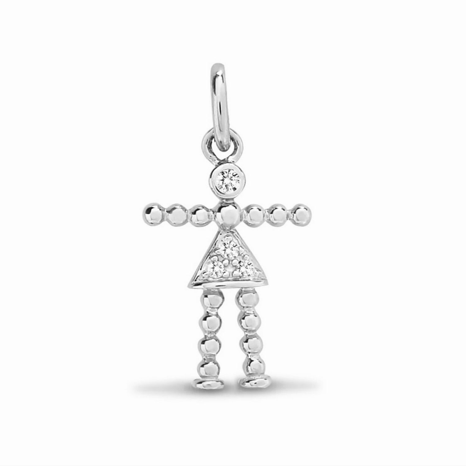 Cervin Blanc Women's White Gold Diamond Corn Dolly Girl Pendant Rag Doll In White