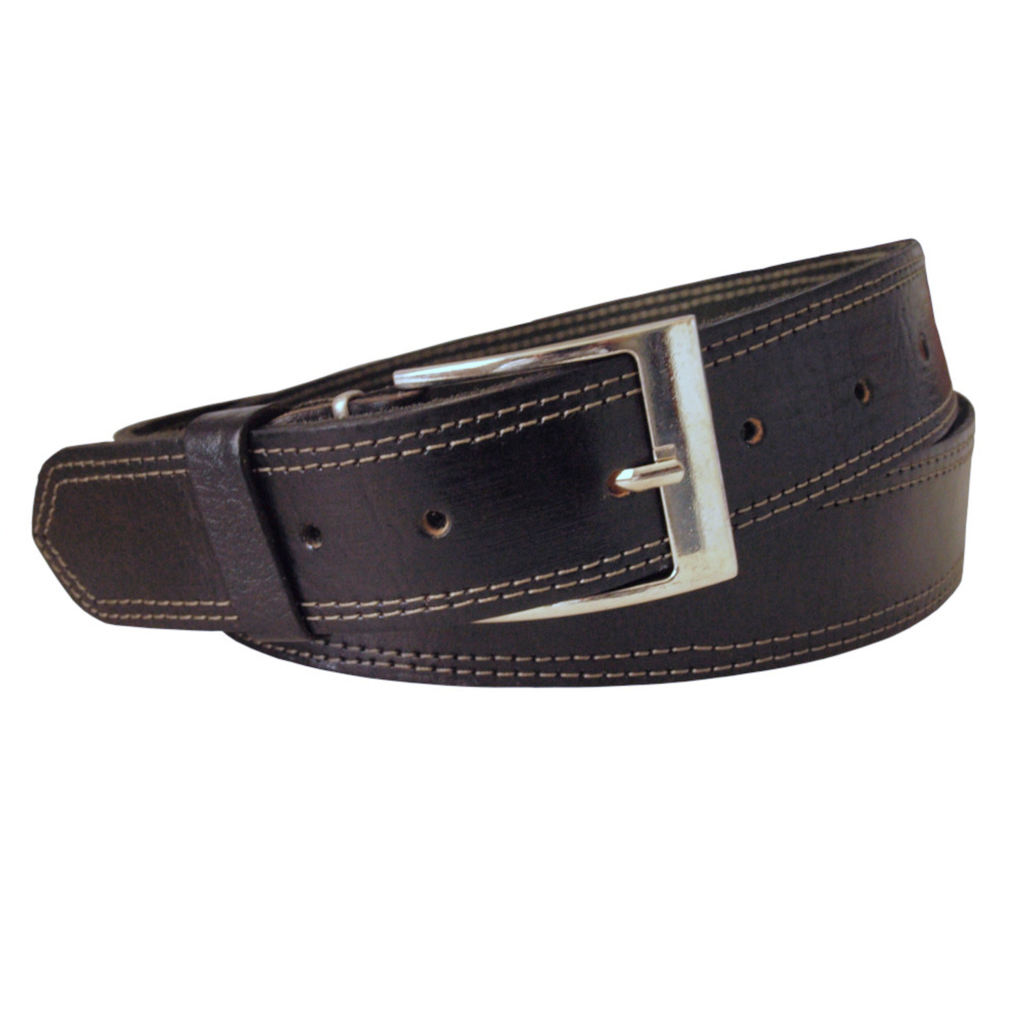 Berber Leather Men's Black Leather Belt With White Stitching - Wide Width In Black