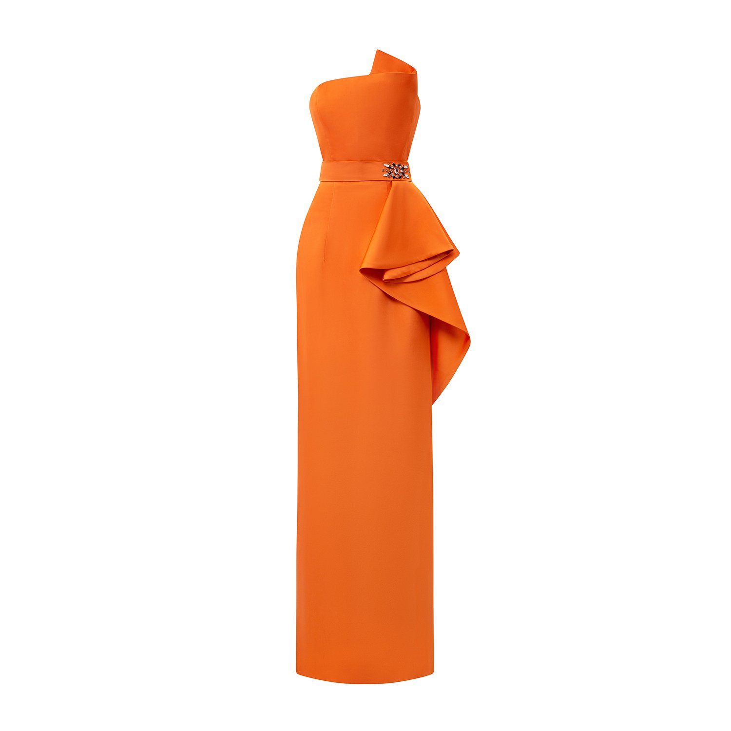 Women’s Yellow / Orange Mandarin Dipped Dress With Waist Draped Detail XXL I. h.f Atelier