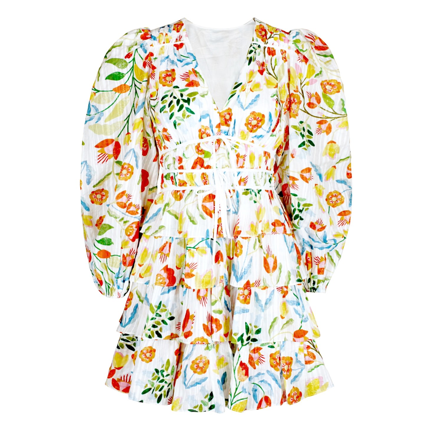Jessie Zhao New York Flower Land Cotton Viscose Voile Mini Dress In White