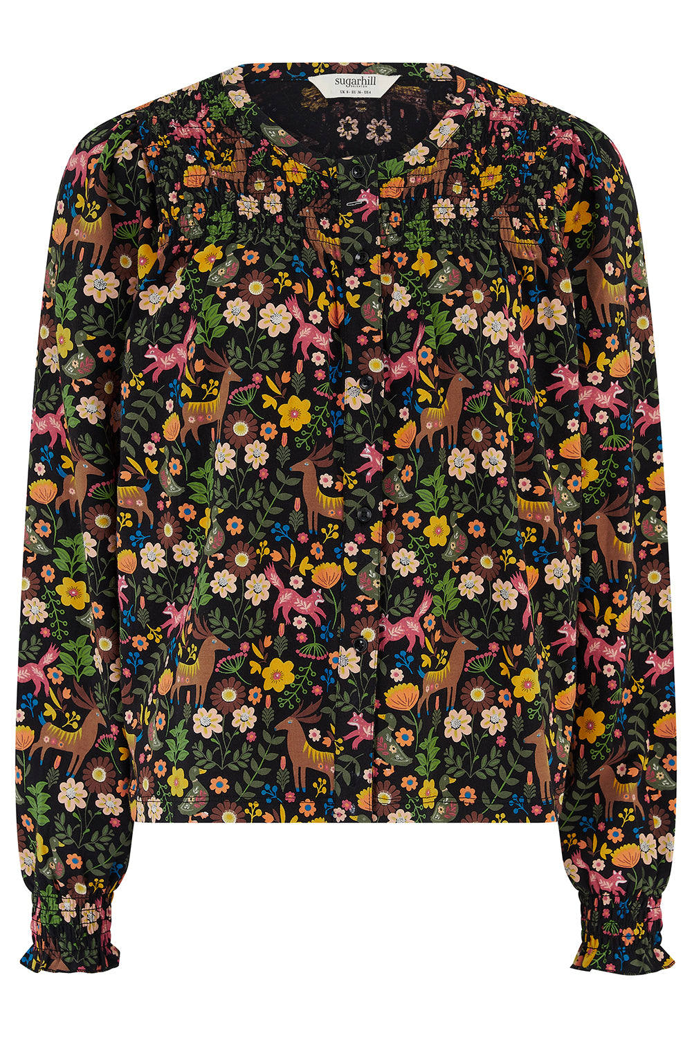 Sugarhill Brighton Women's Juliet Blouson Sleeve Jersey Top Black Forest