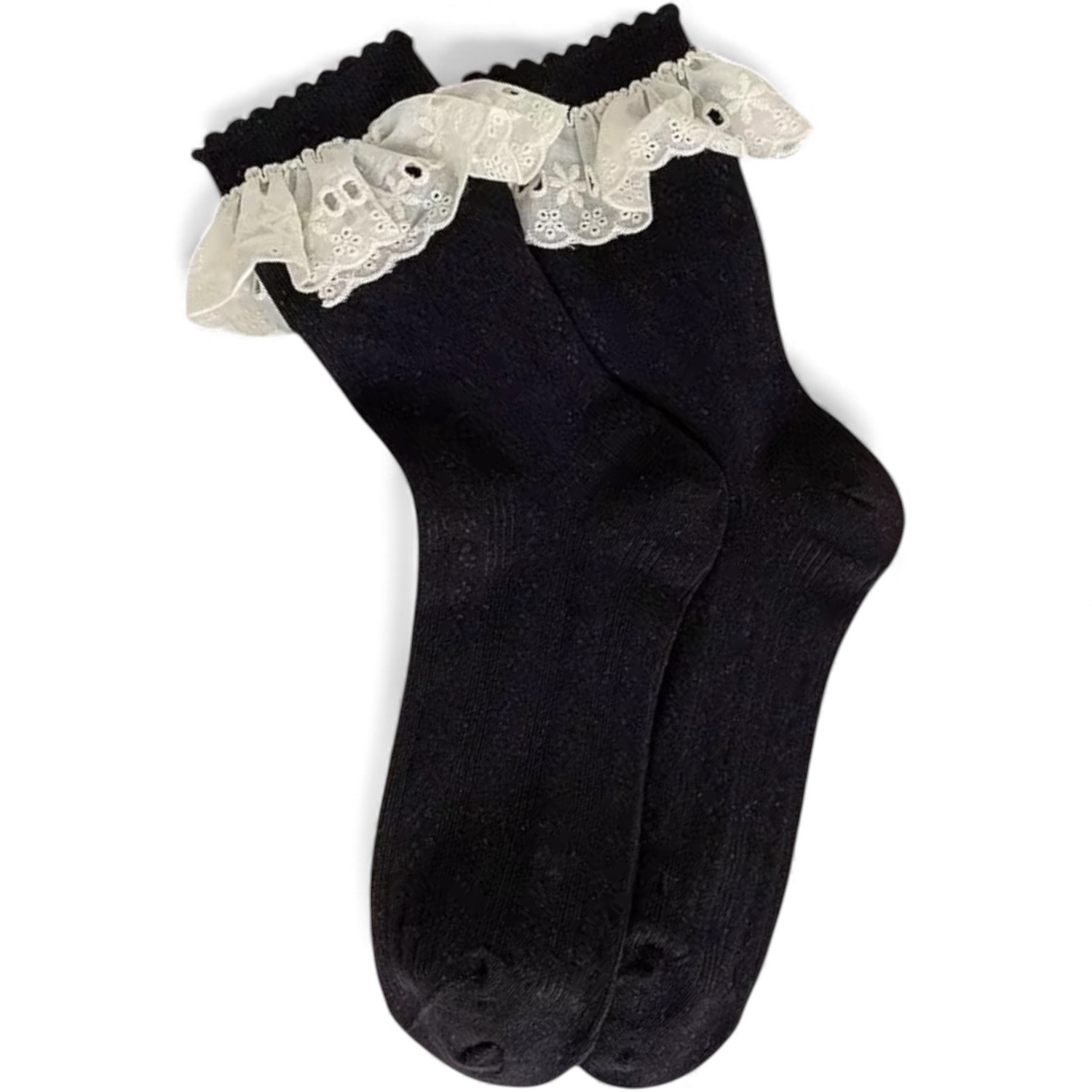 High Heel Jungle By Kathryn Eisman Women's Bobby Lace Frill Trim Cotton Bobby Socks Black