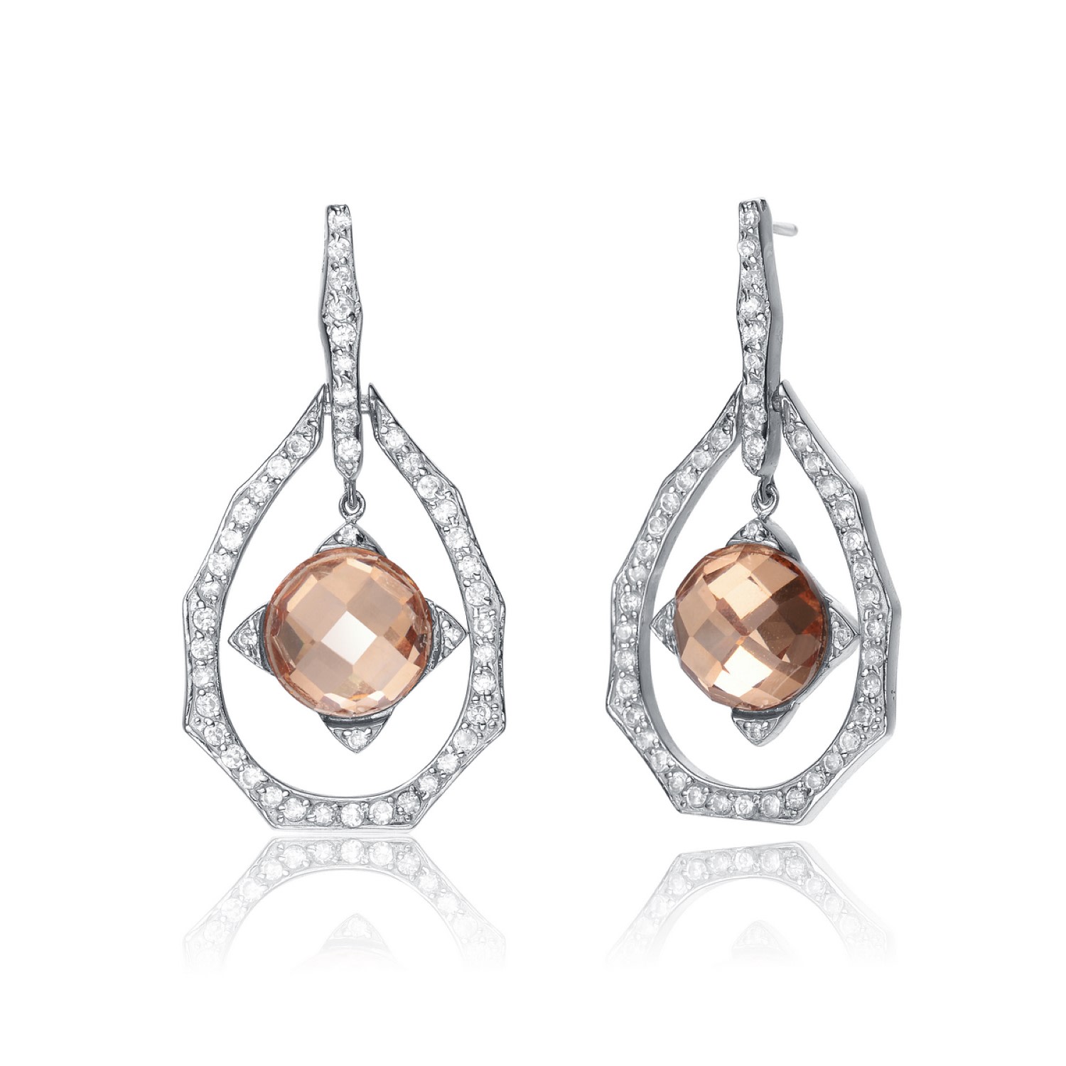 Genevive Jewelry Women's White / Brown / Silver Sterling Silver Clear & Copper Cubic Zirconia Earrings