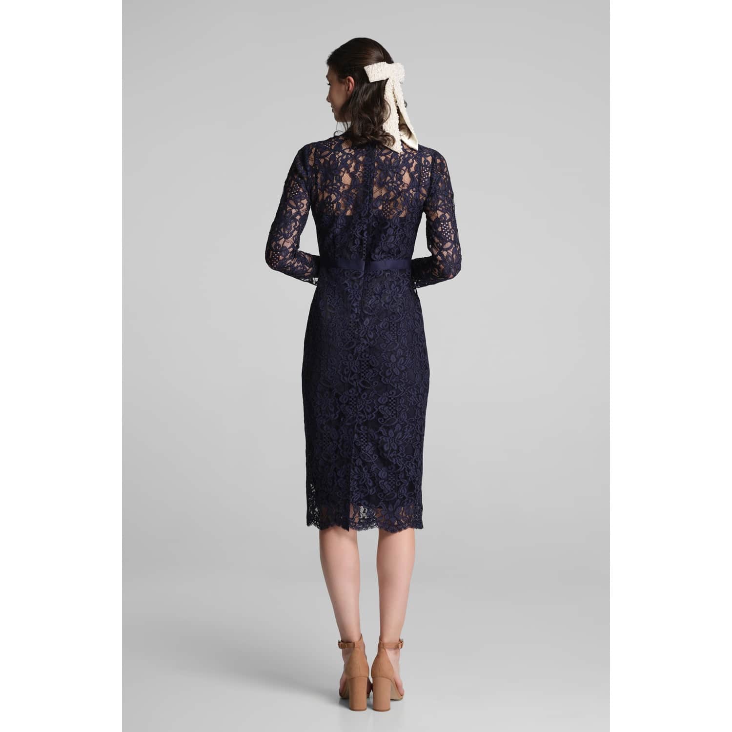 Rumour London Chiara Long Sleeve Lace Pencil Dress - Blue