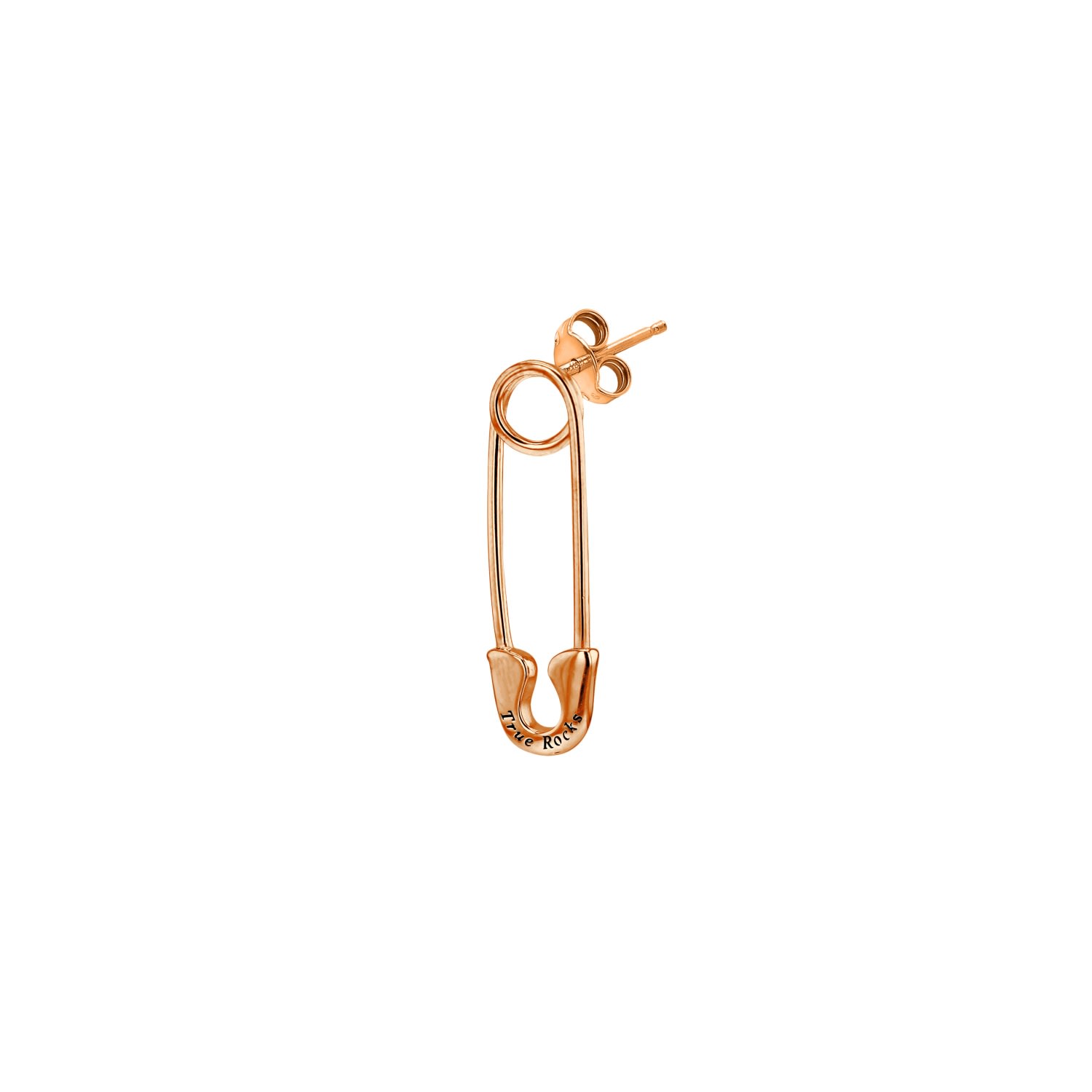 True Rocks Men's Safety Pin Stud Earring 18kt Rose Gold Plated In Gold