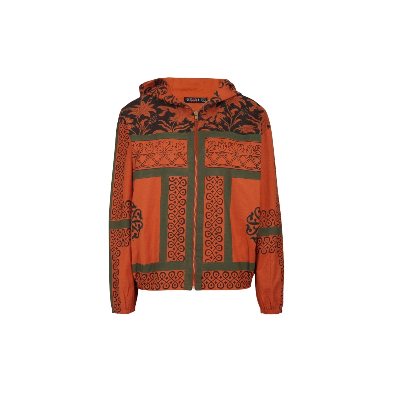 Nesavaali Women's Brown Rust Boho Printed Bomber Jacket In Brown