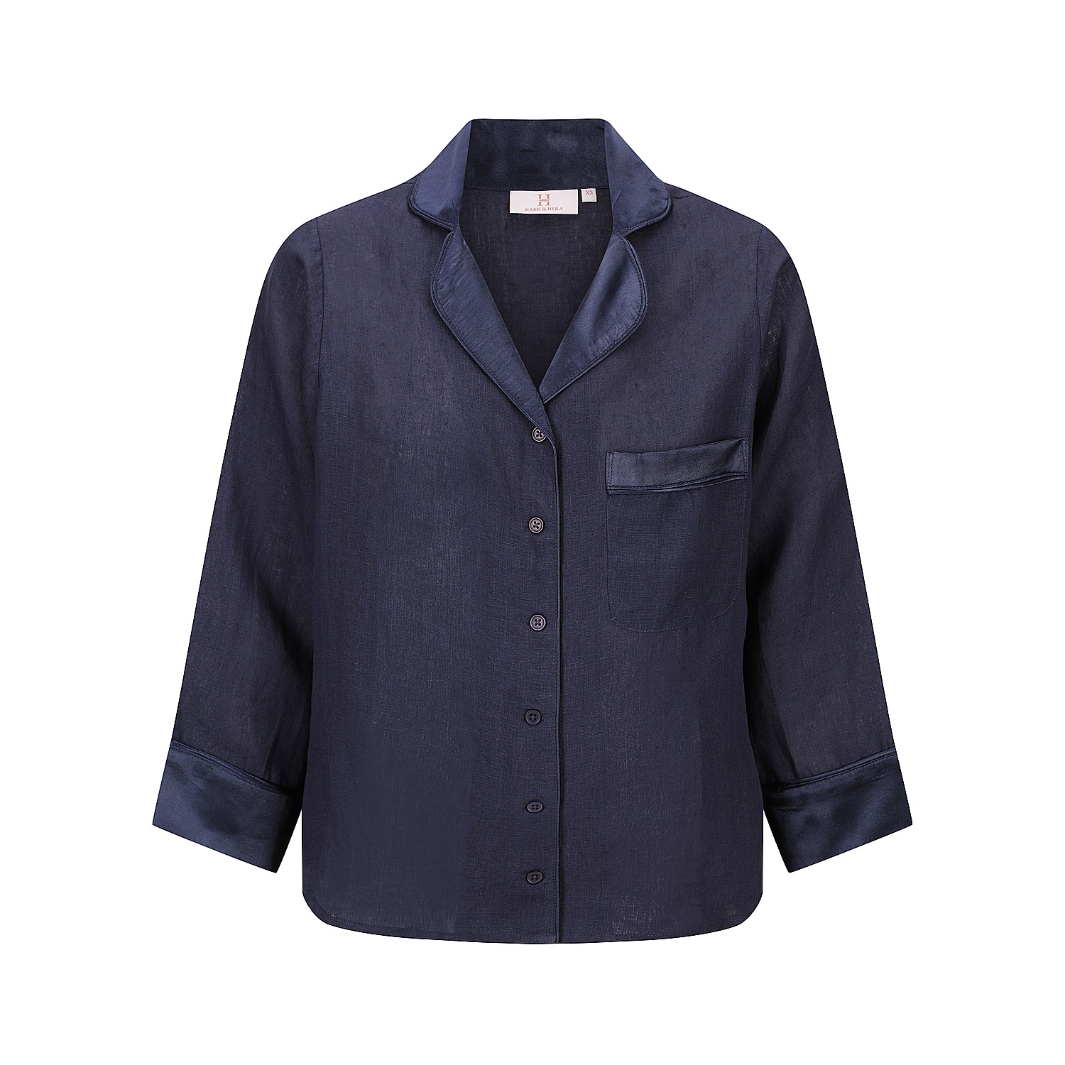 Hank & Hera Women's Blue Hera Pyjama Set - Long - Linen - Navy