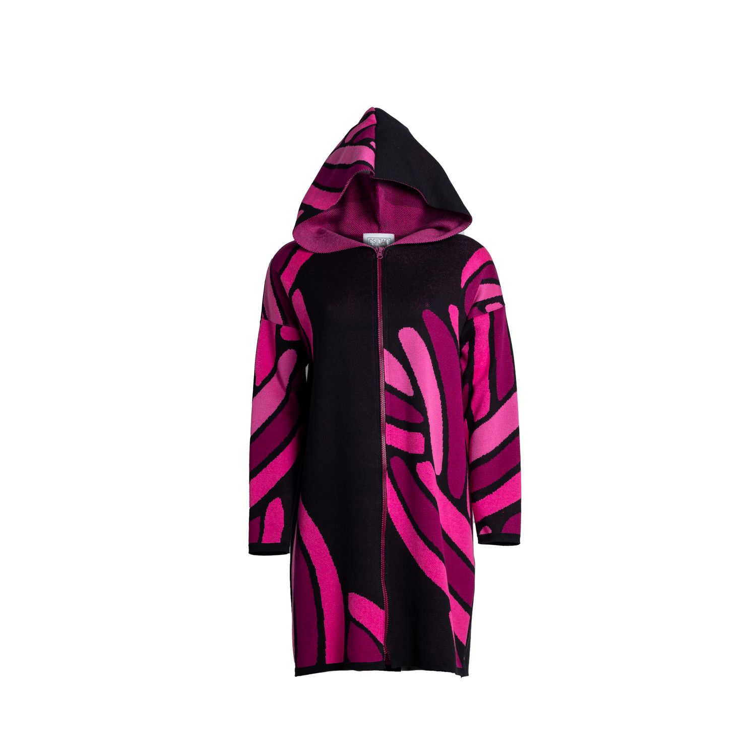 Women’s Black / Pink / Purple Braid Pattern Hooded Coat Black Pink One Size Sel Knitwear