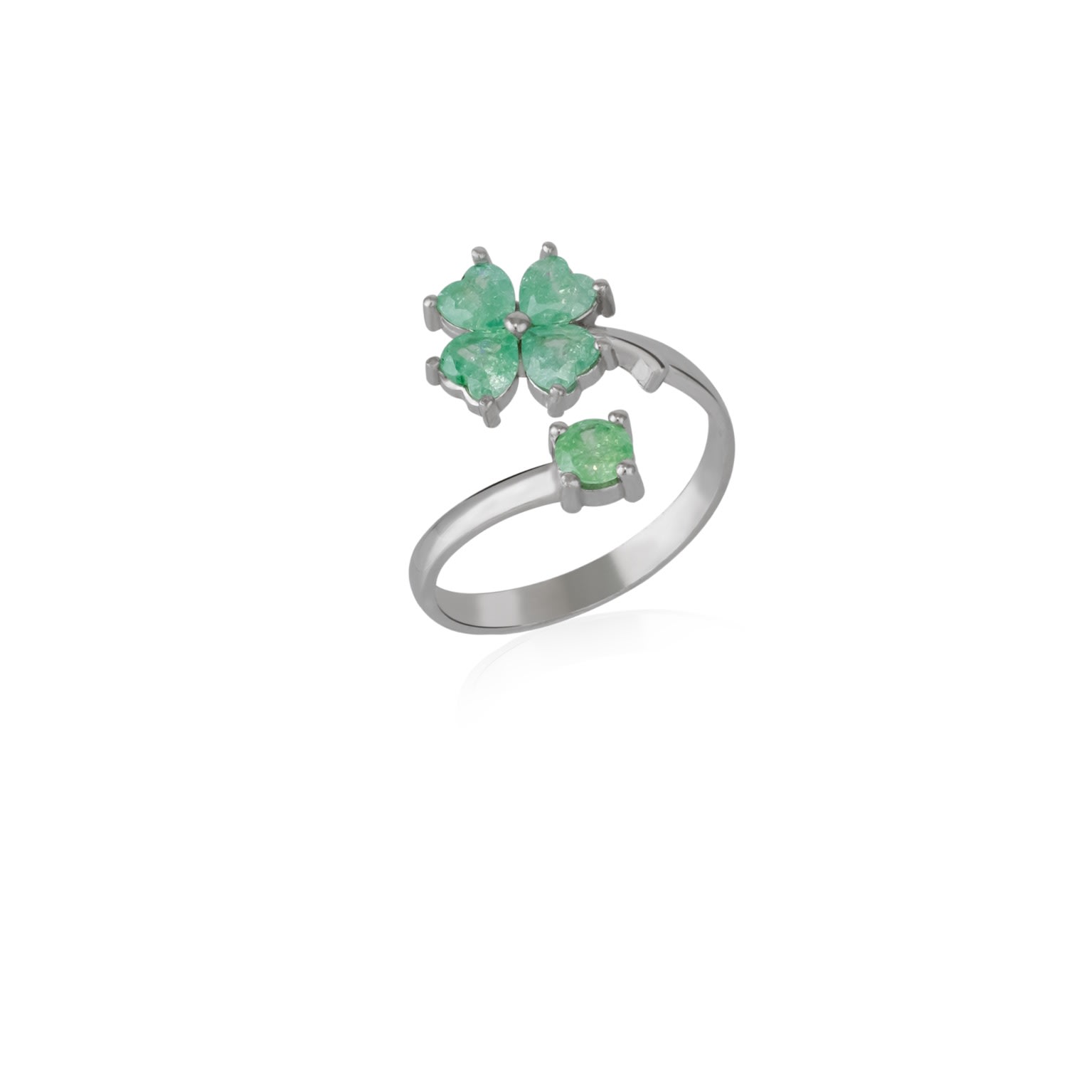 Women’s Silver / Green Green Four Leaves Clover Luck Ring Sterling Silver - Silver Spero London