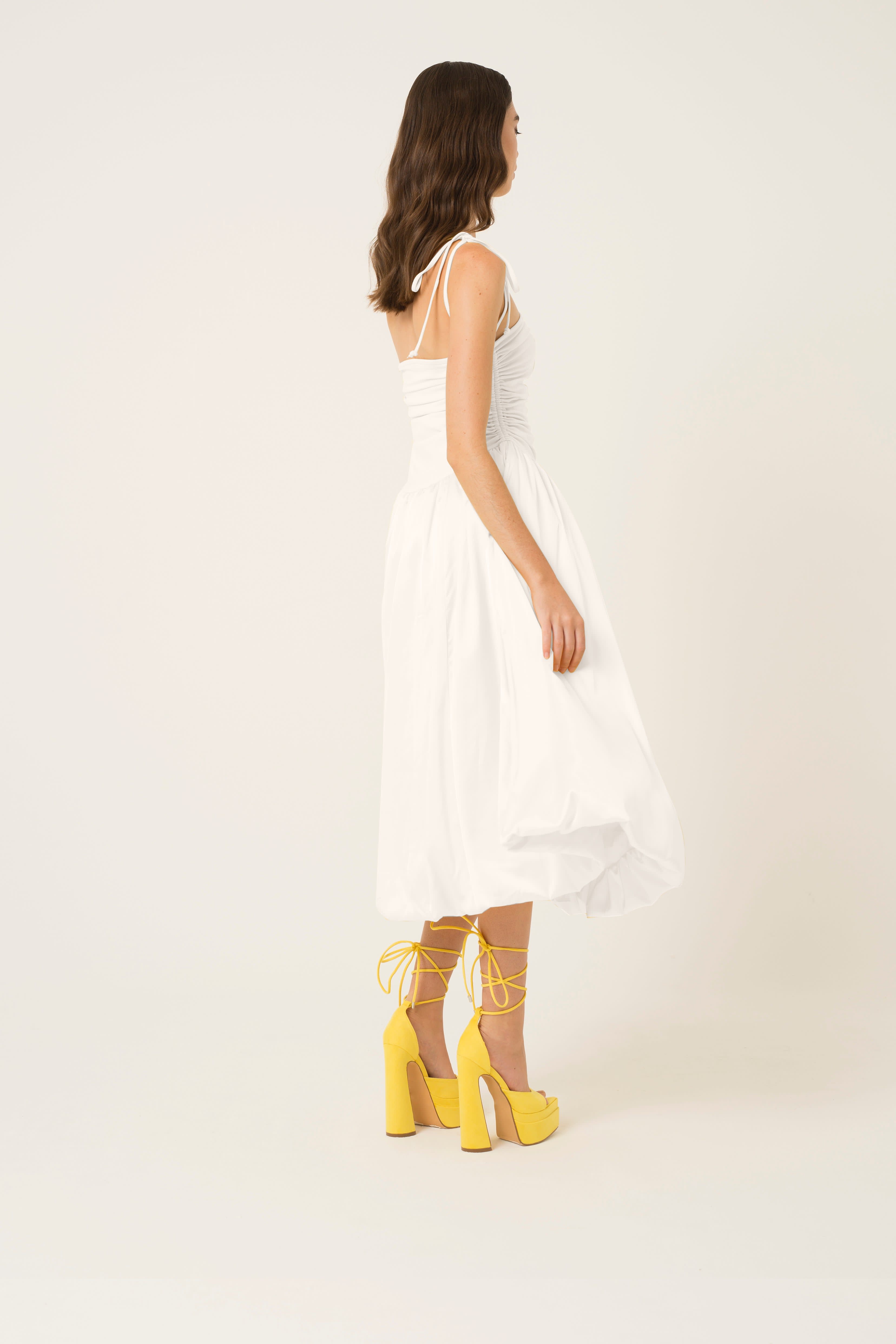 Ethical & Sustainable Luxury White Midi Dress: the Ophelia