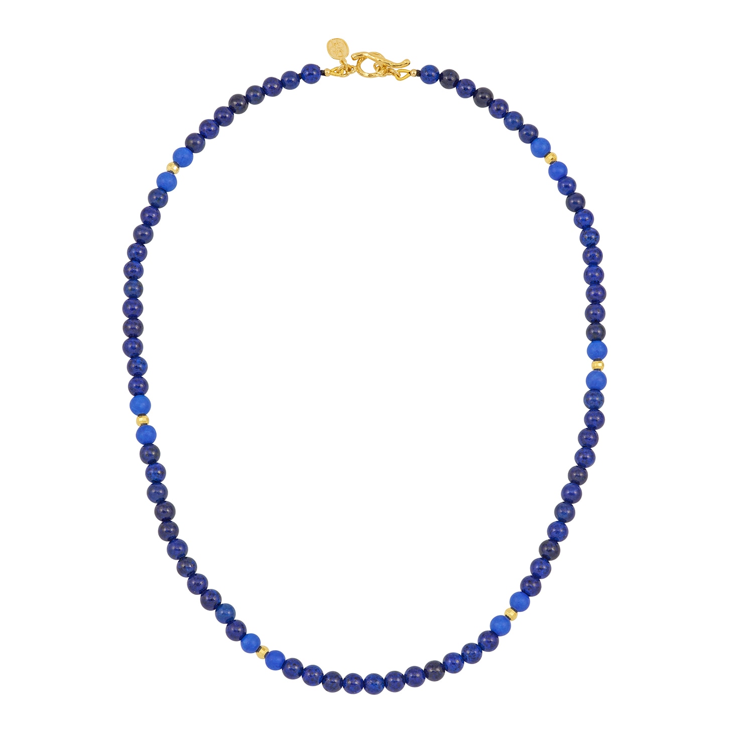 Dower & Hall Blue Men's Mixed Lapis & Disco Balls Necklace In Gold Vermeil In Blue
