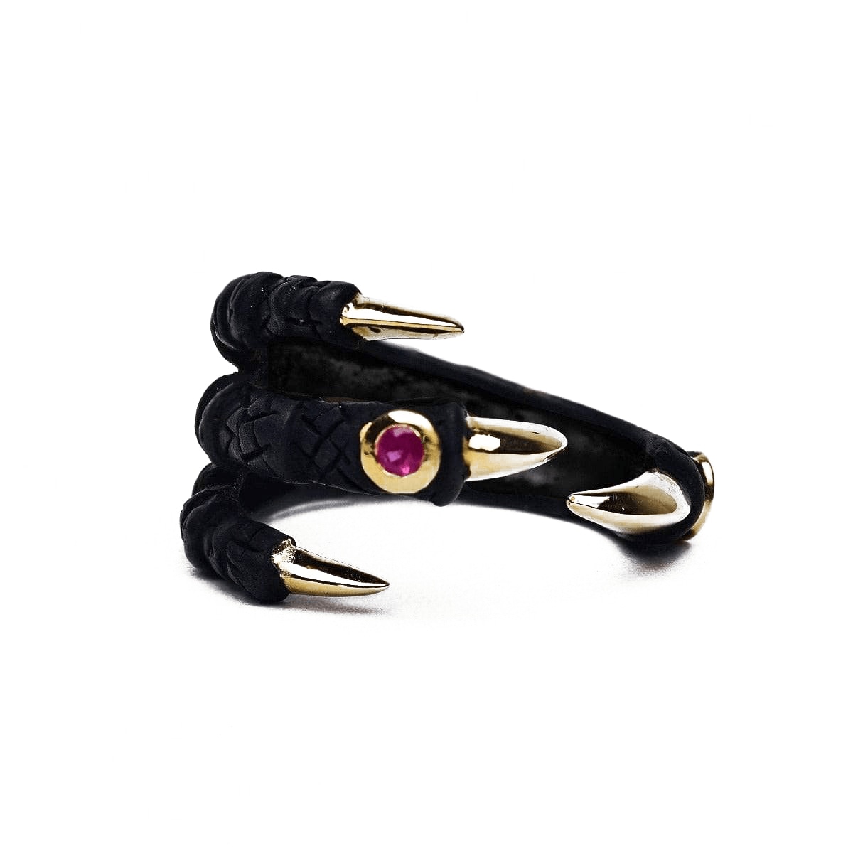 German Kabirski Women's Gold / Black / Pink Paradisa Claw Design Anthracite And Gold Plated Silver Ring With Natural In Gold/black/pink