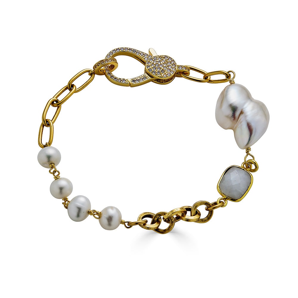 Loni Paul Jewelry Women's Gold / White Gold Moonstone & Pearl Bracelet In Gold